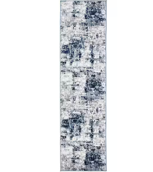 World Rug Gallery Distressed Modern Abstract Design Blue 2 ft. x 7 ft. Area Rug