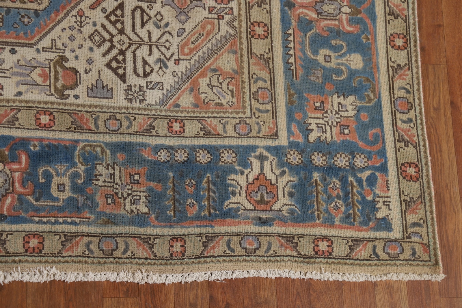 Overdyed Blue Floral Tebriz Vintage Rug 10’x13′ Wool Handmade Living Room Carpet