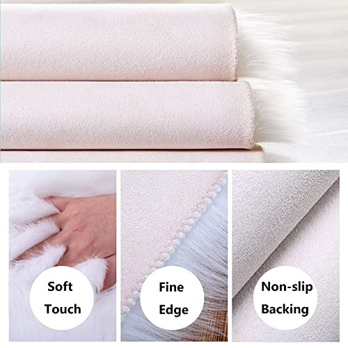 White Faux Fur Plush Cushion Fluffy Small Area Rug, Luxury Background for