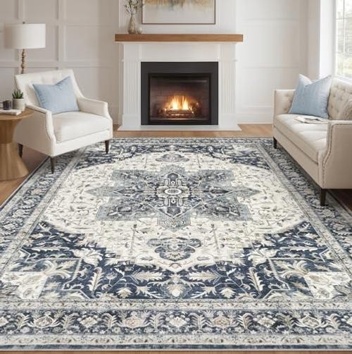 7×9 Washable Boho Area Rug – Vintage Oriental Distressed