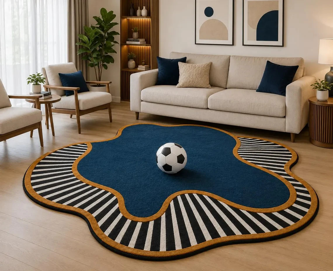 Hand Tufted Wool Rug – Irregular Wavy Shape Rug, Groovy Aesthetic Area Rug.