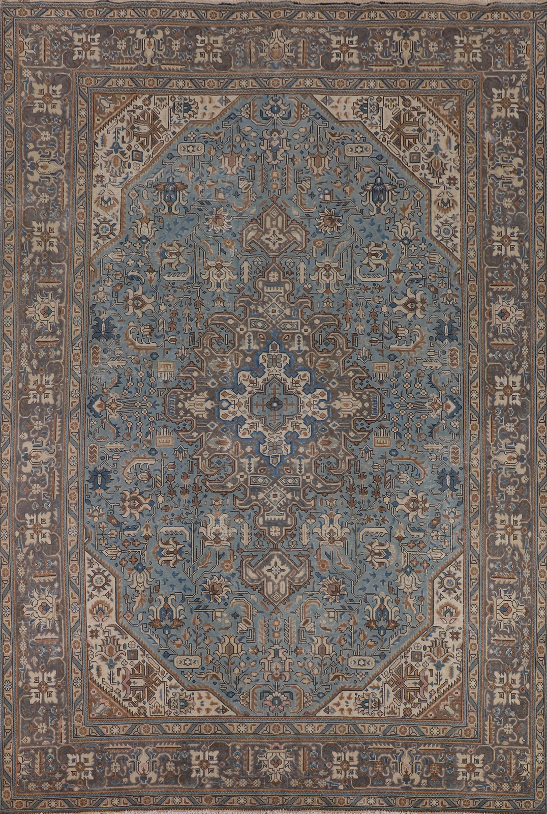 Blue Overdyed Geometric Wool Traditional Living Room Rug 9×13 Handmade Carpet