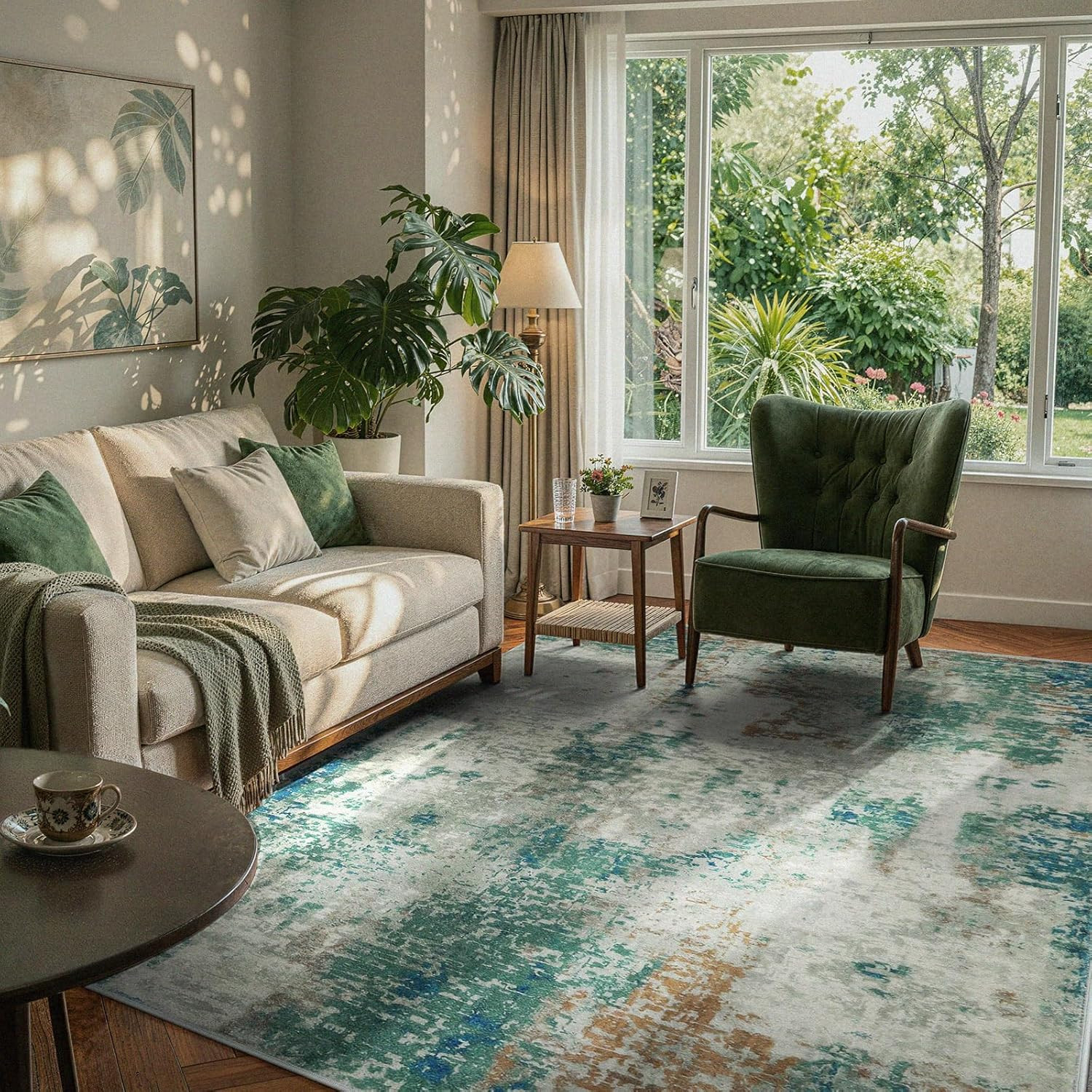 Modern Abstract Area Rug 5X7 Rugs for Living Room, Washable Accent Bedroom Rug N
