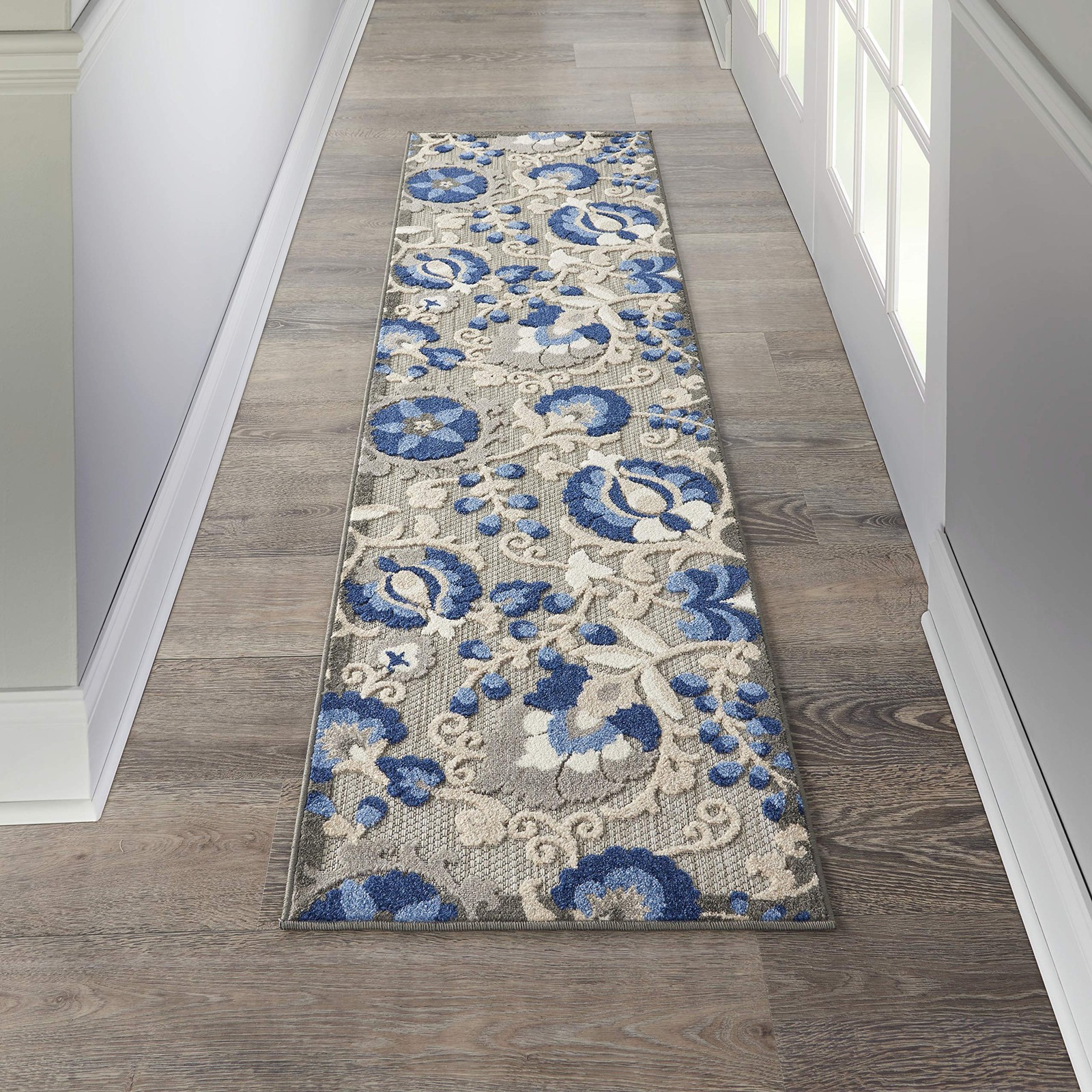 Home Aloha Natural Blue 2’3″ x 8′ Non Shedding Easy Clean Runner Area Rug