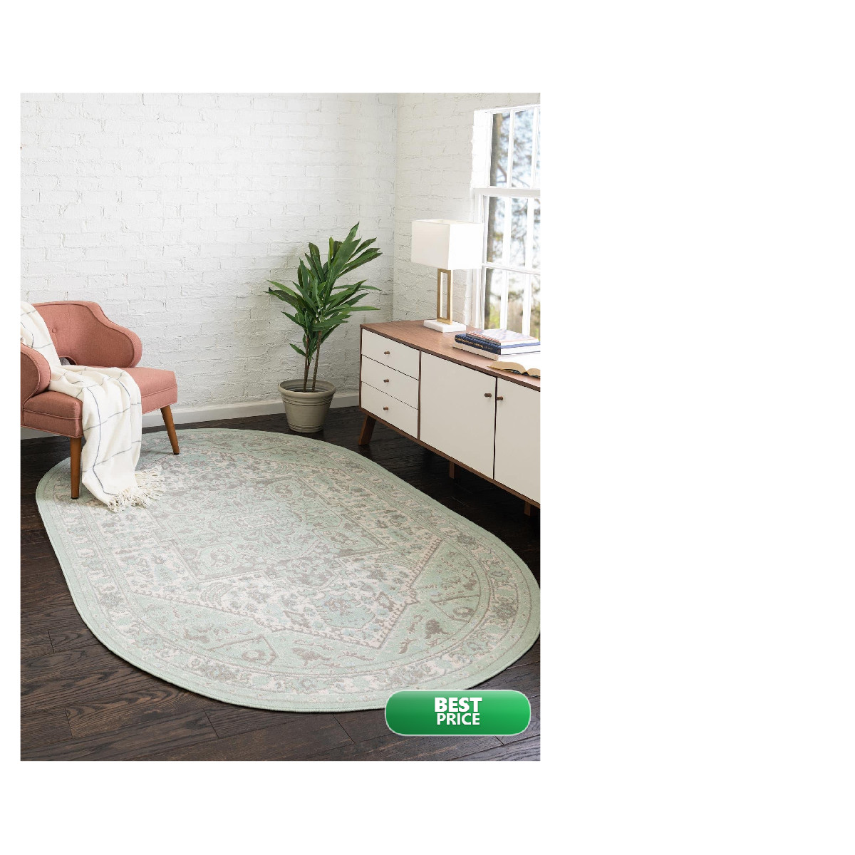 Unique Loom Whitney Collection Area Rug – 3 3 X 5 3 Oval Mint/ Ivory 3154838