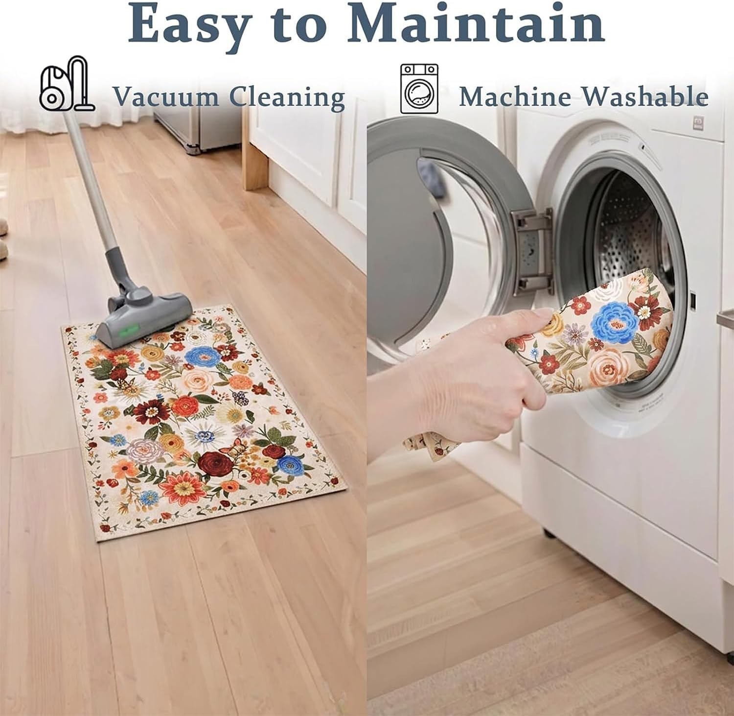 Blush Beige 24×17 Inch Bath Mat – Floral Non-Slip Rug for Elegant Spaces