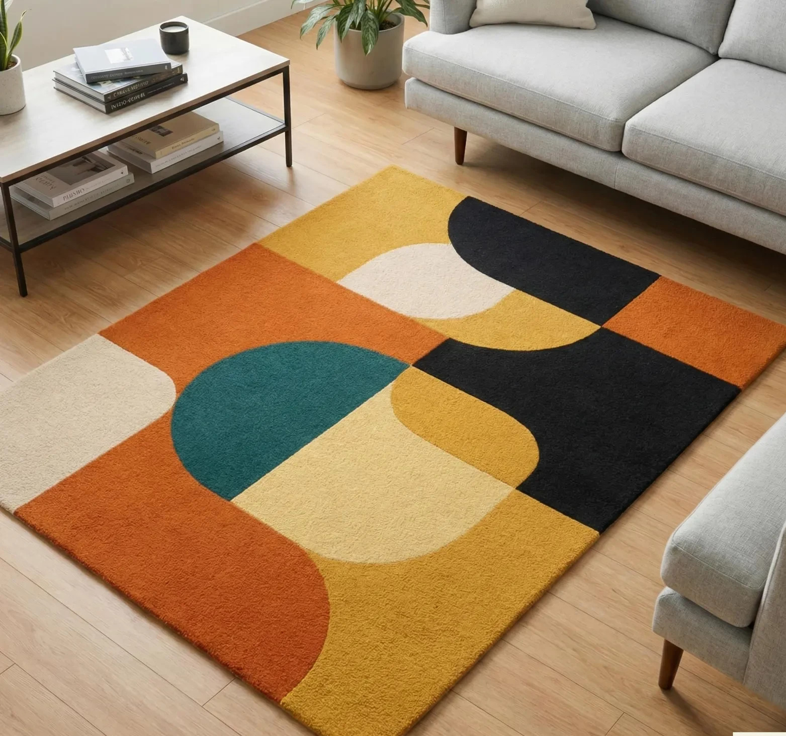 Hand Tufted Abstract Wool Rug, Modern Geometric Area Rug, Plush Wool, Rug Carpet