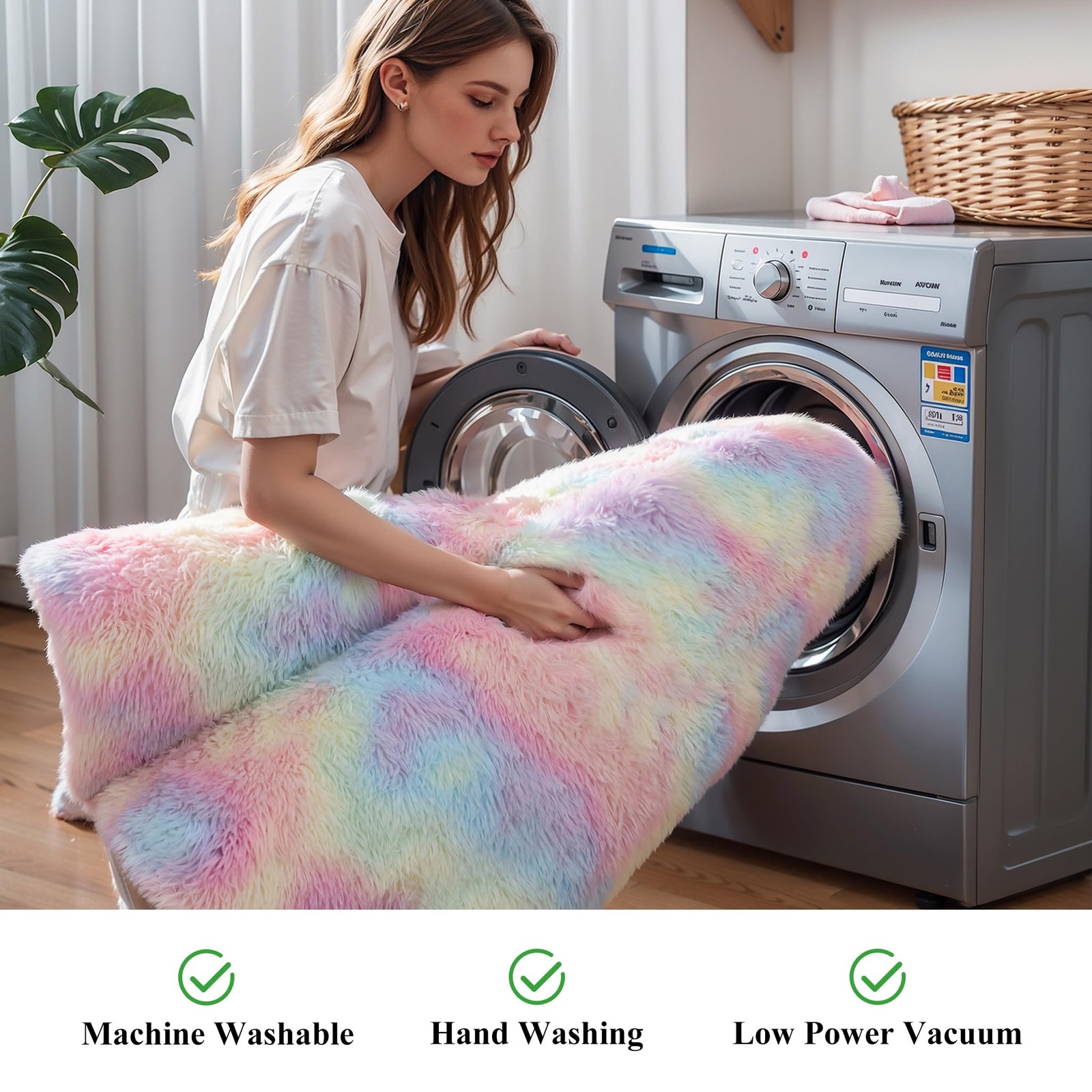 Washable 4X6 Rainbow Fluffy Shaggy Area Rugs Kawaii Princess Soft Plush Carpet