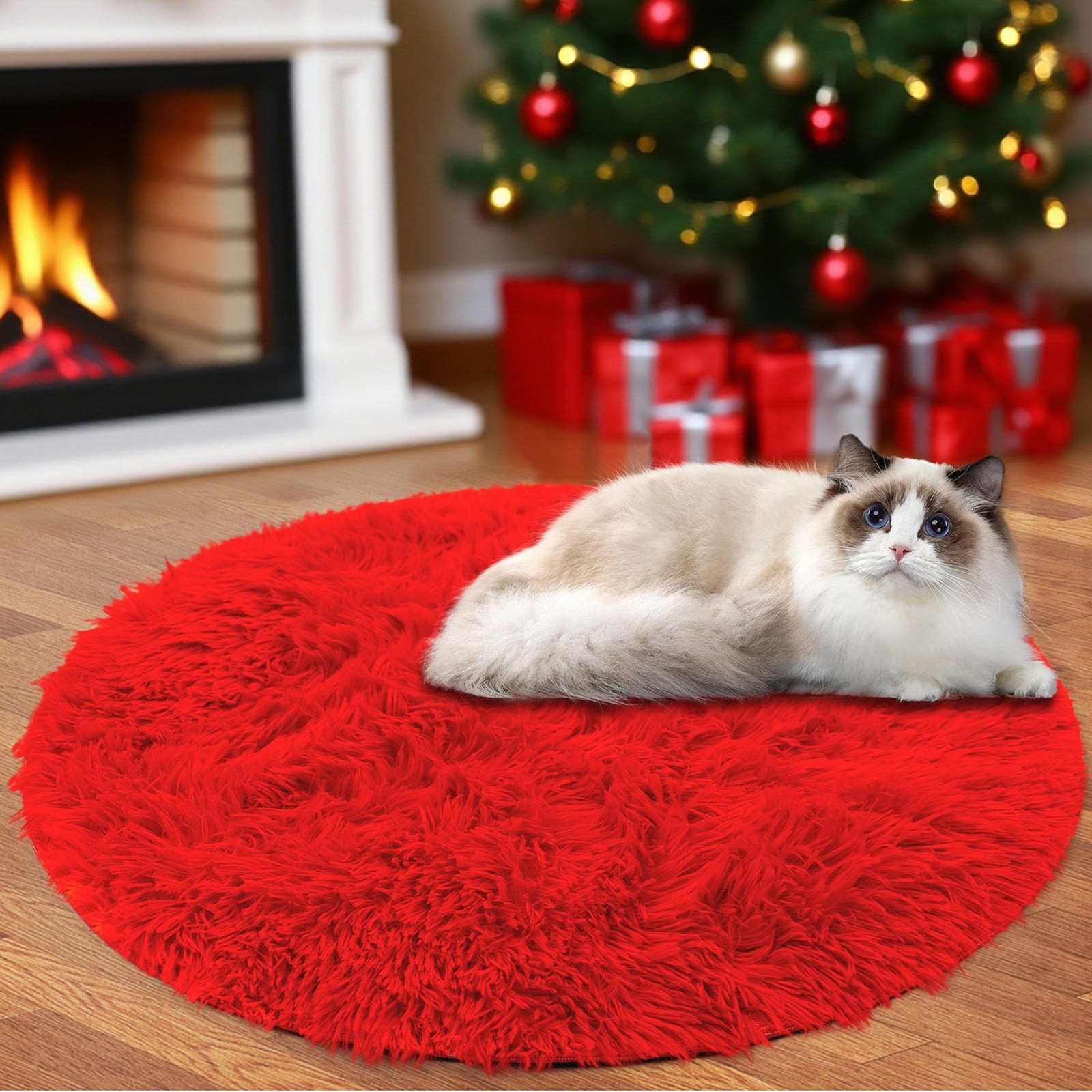 Insun Round Rugs for Bedroom Living Room Dorm Red 24″