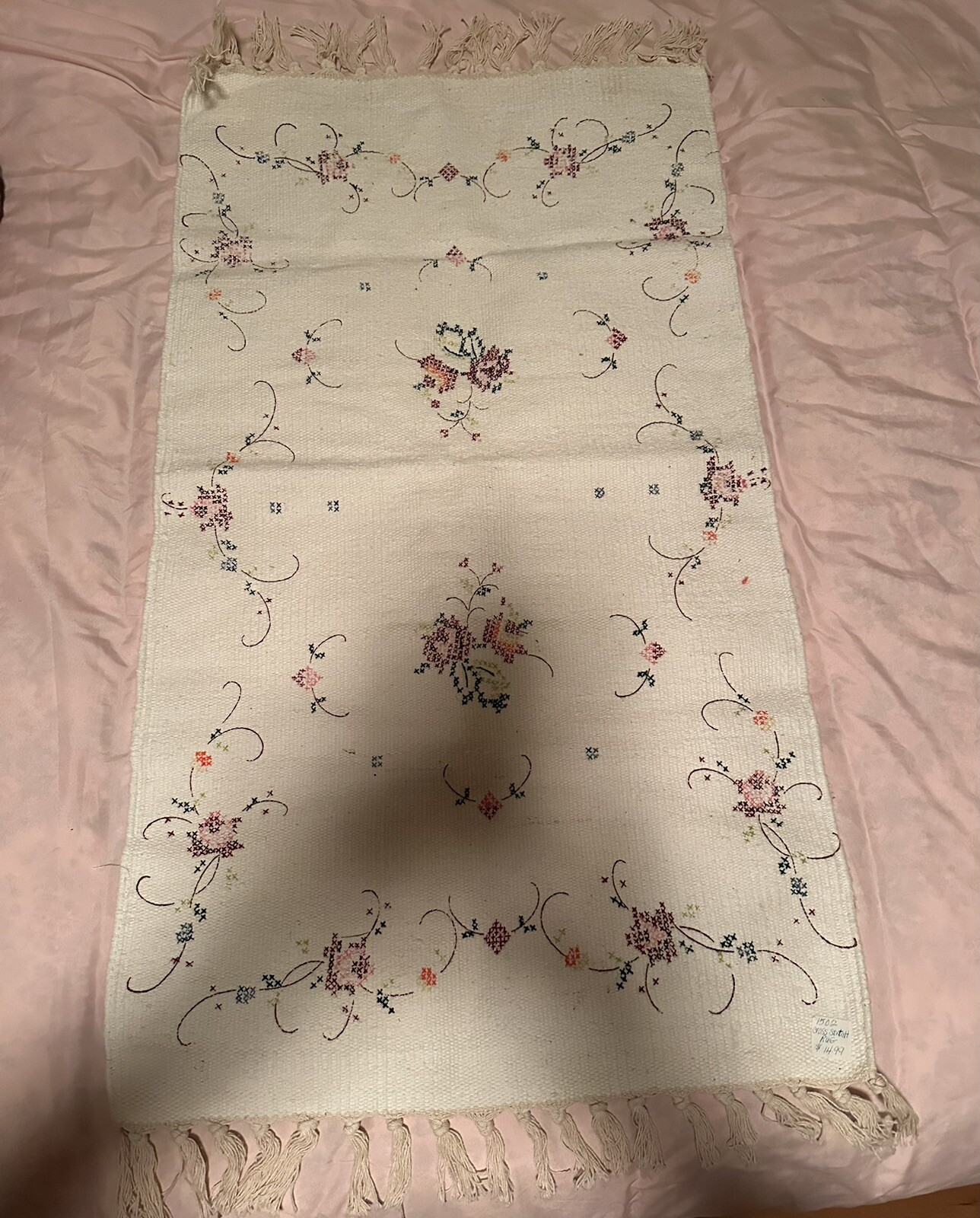 Rug handmade in India 100% Cotton . Style Cross Stitch 20W X 38”L Approximately