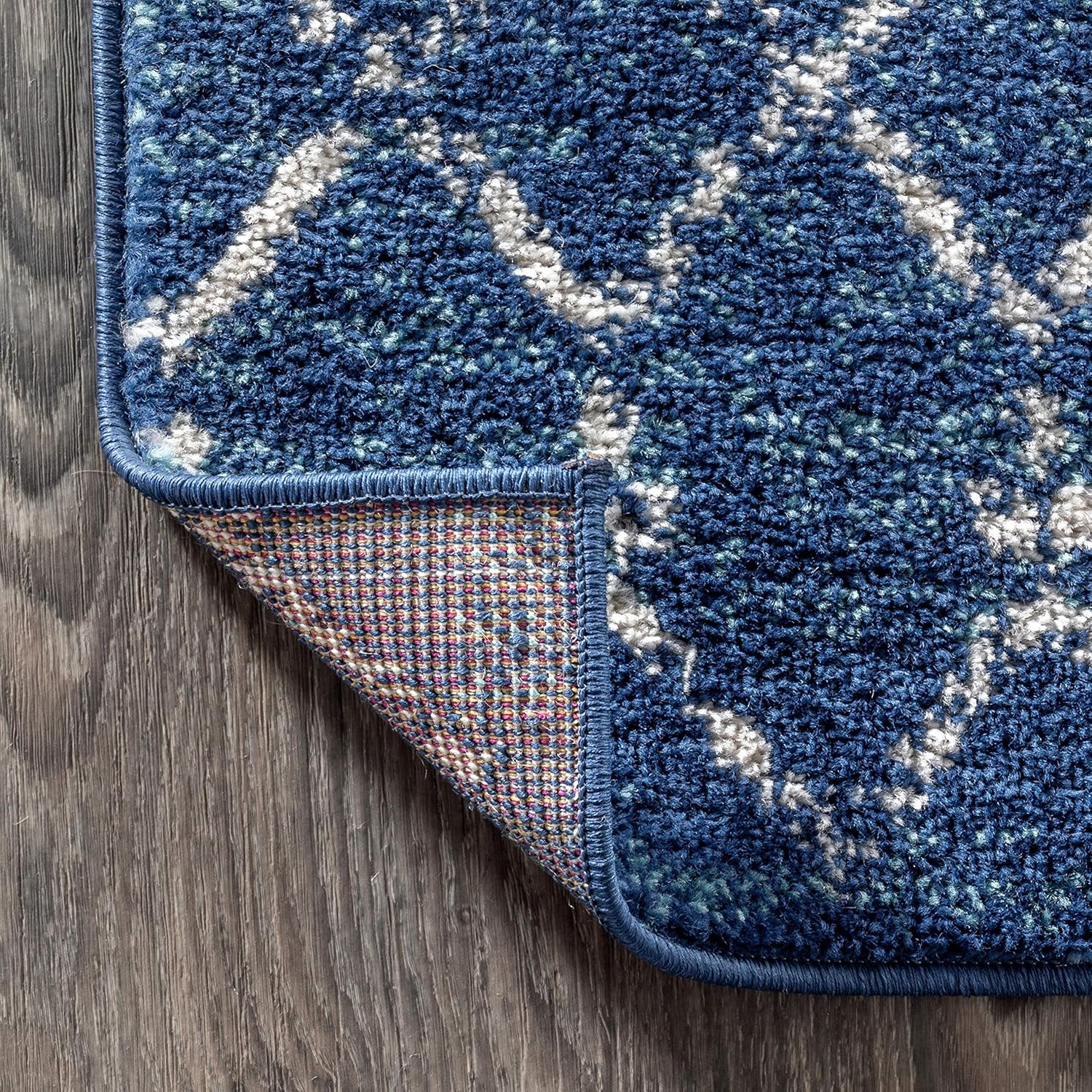 Boho Vintage Diamond Blue/White Indoor Area Rug 4X6 ft, Moroccan Hype for Living