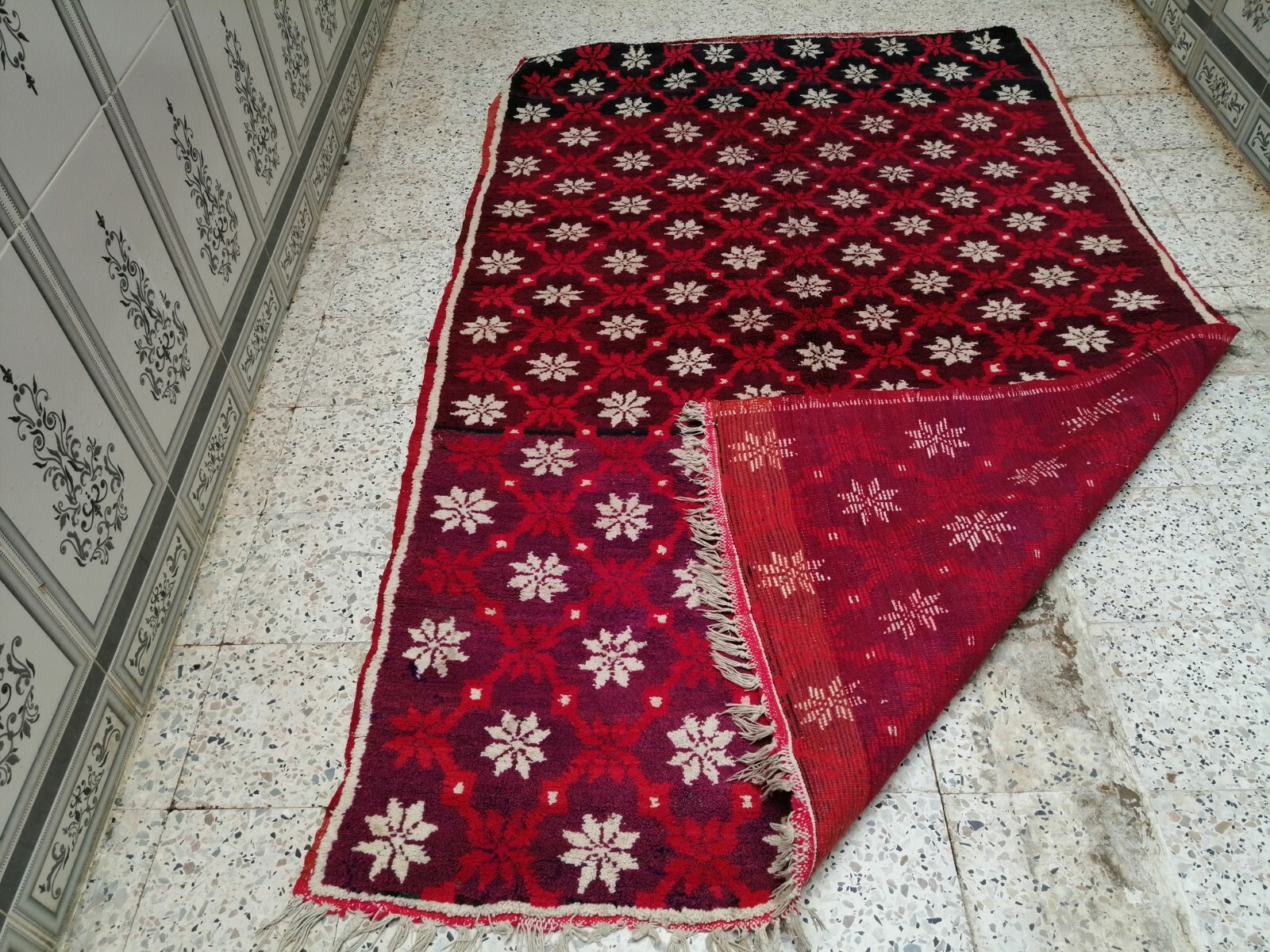 Authentic Vintage Moroccan Rug Handmade Red Wool Berber Tribal Carpet