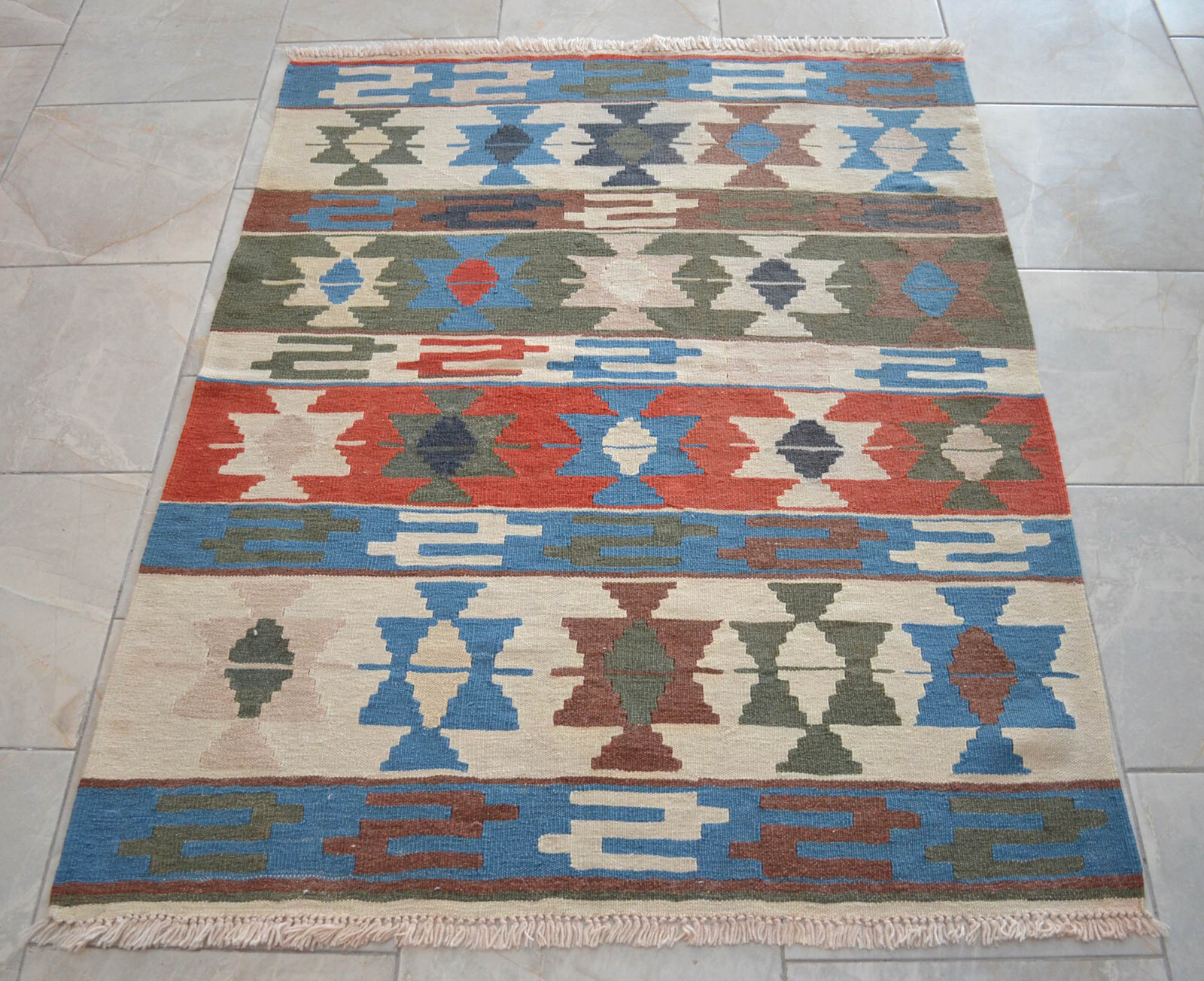 4×5 ft Rug OUSHAK RUG Hand Woven Vintage Turkish Kilim Rug Flat Weave Area Rug