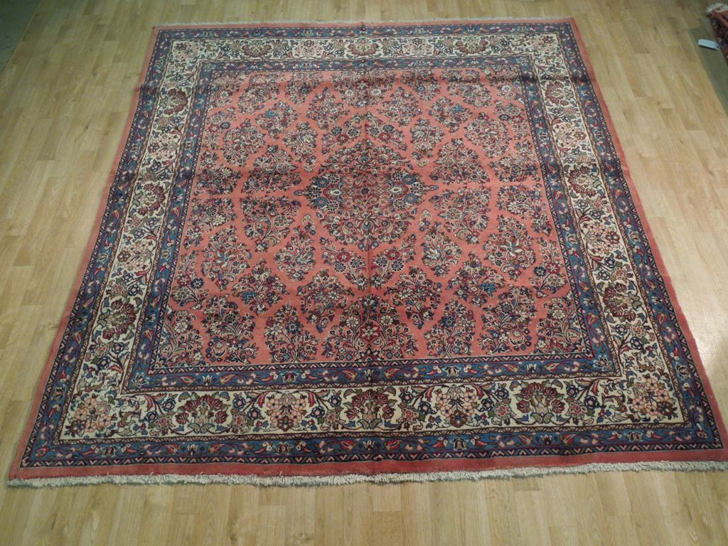 7×8′ Dark Coral Fine Traditional Saroouk Rug 72403