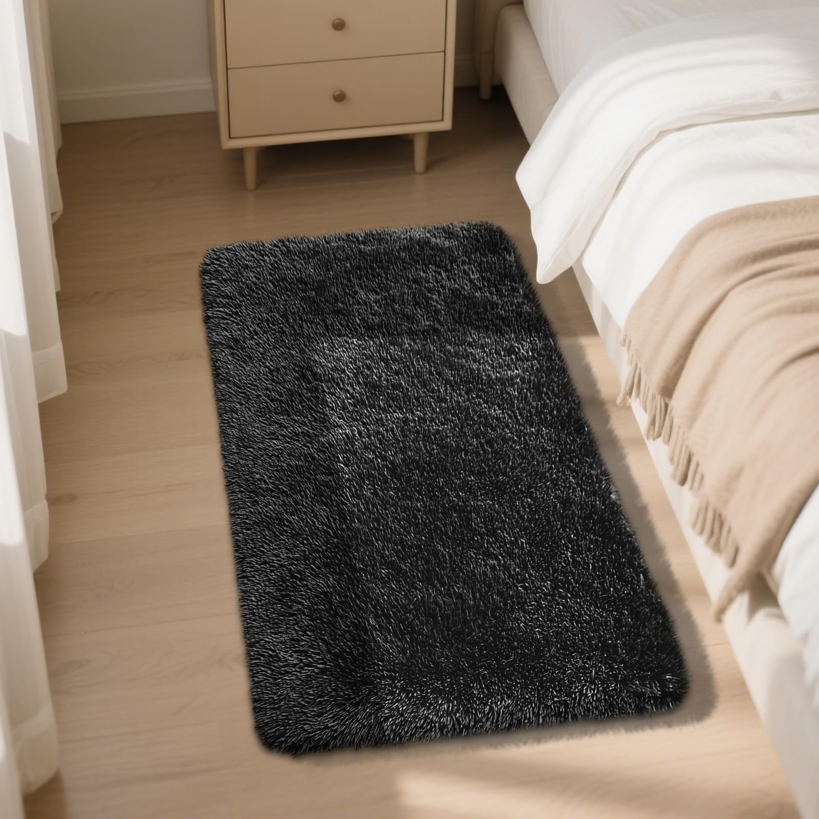 Fluffy Rug Shag Area Rug, Black 2×4 Rugs 2′ x 4′ (Rectangular),