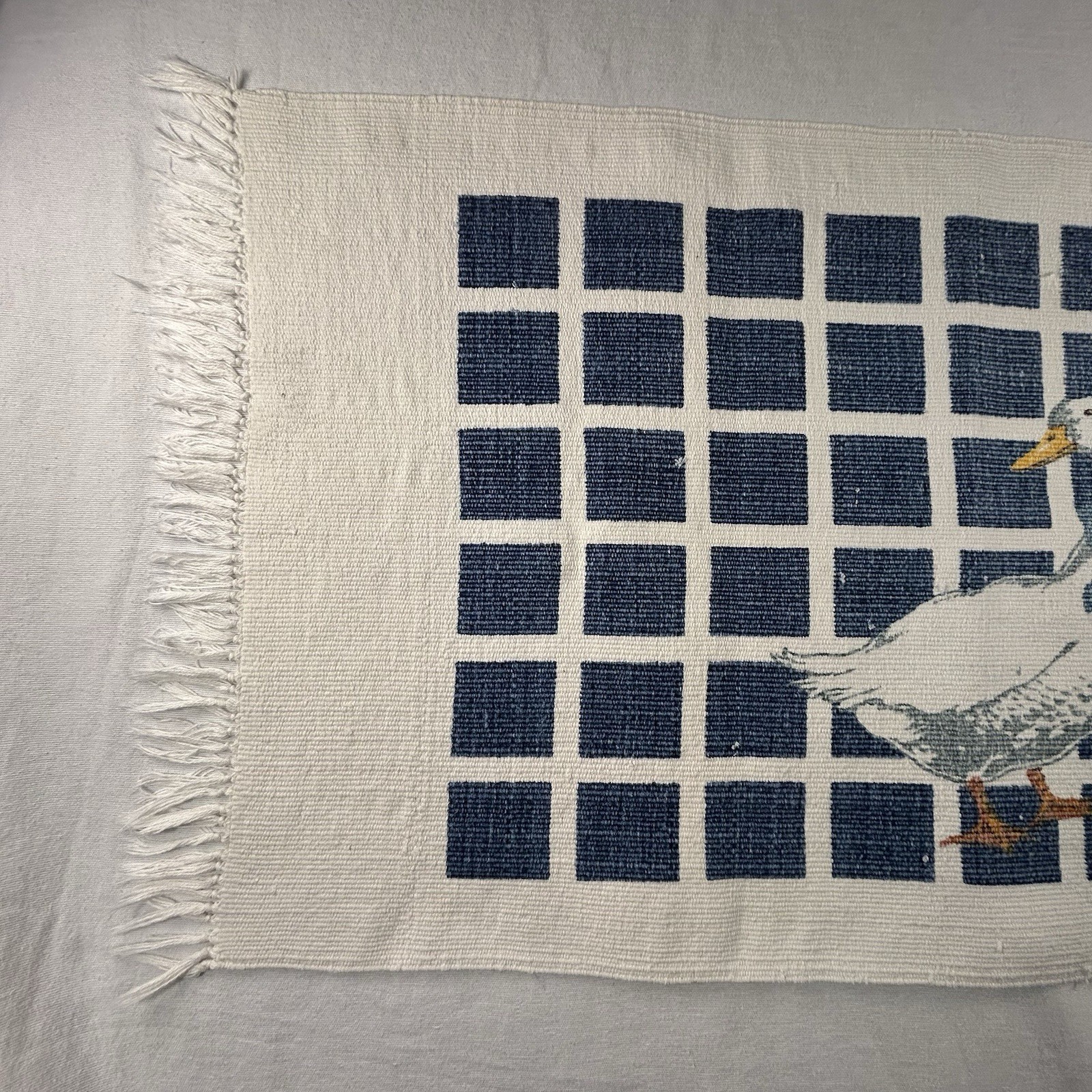 VTG Gordon Fraser Country Ducks Goose Woven Cotton Linen Rug Runner 36”x 21”