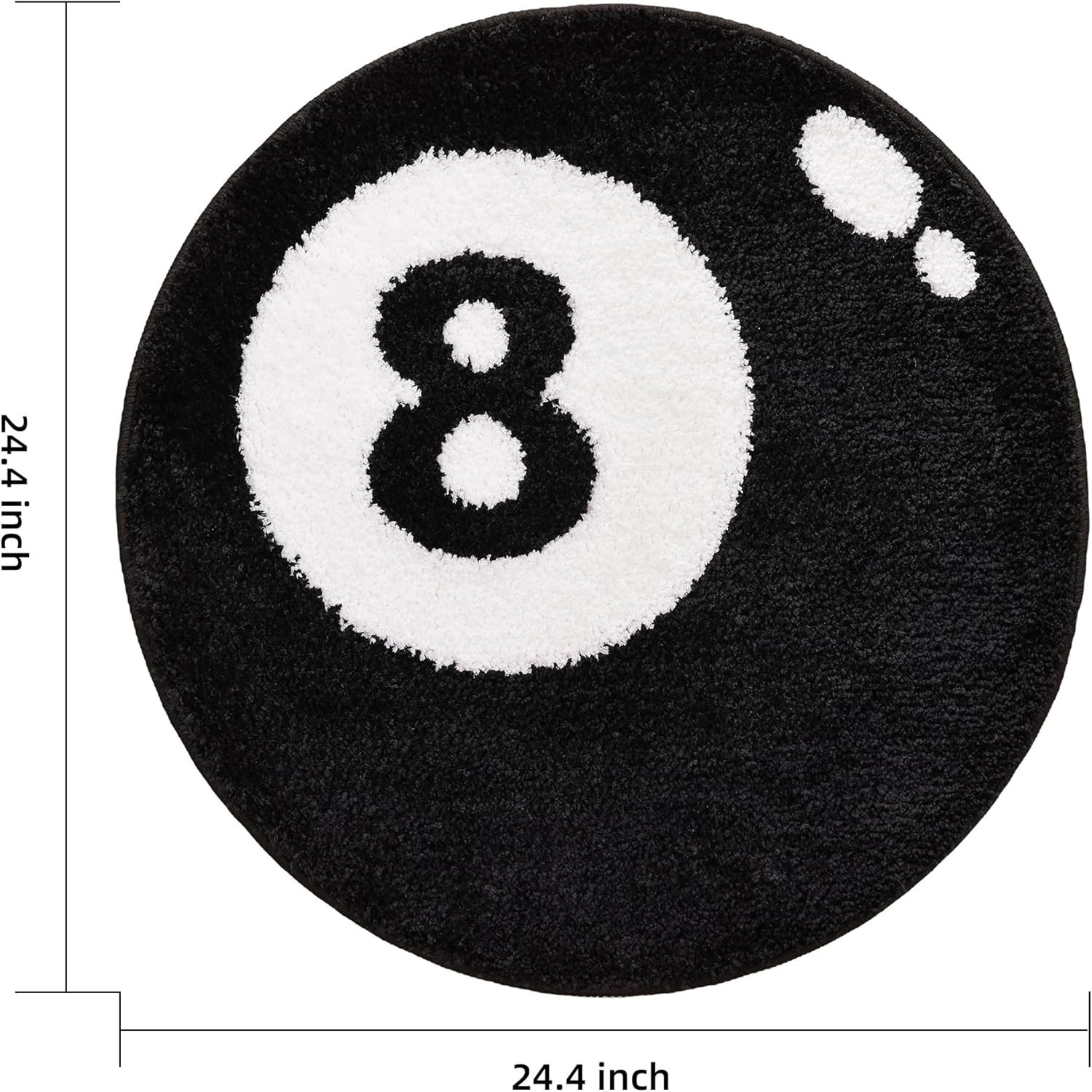 Panstar 24″ Black and White 8 Ball Area Rug, Non Slip, Machine Washable, Y2K Roo