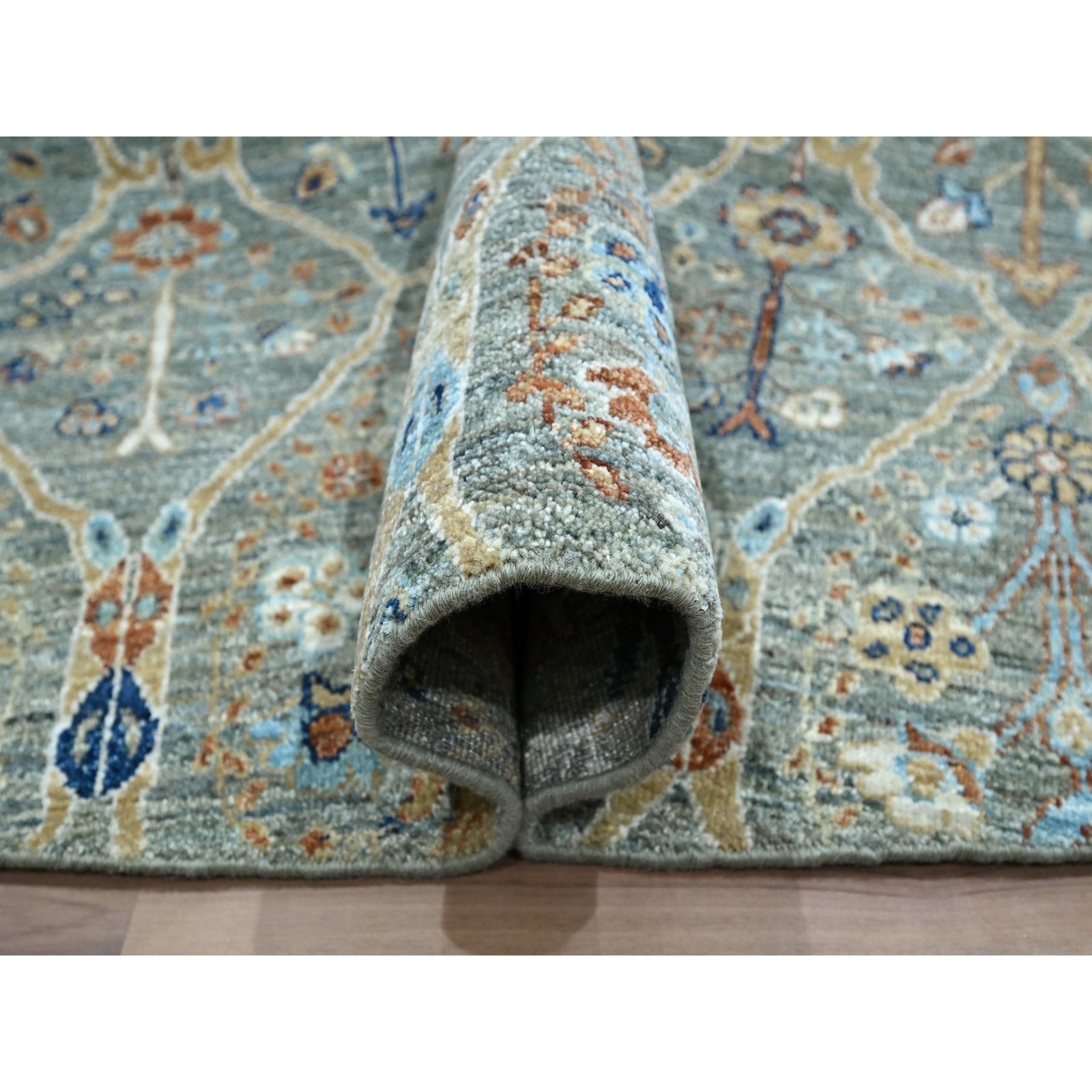 12’x12′ Green Wool Hand Knotted Trellis Borderless Garden Design Round Rug 77087