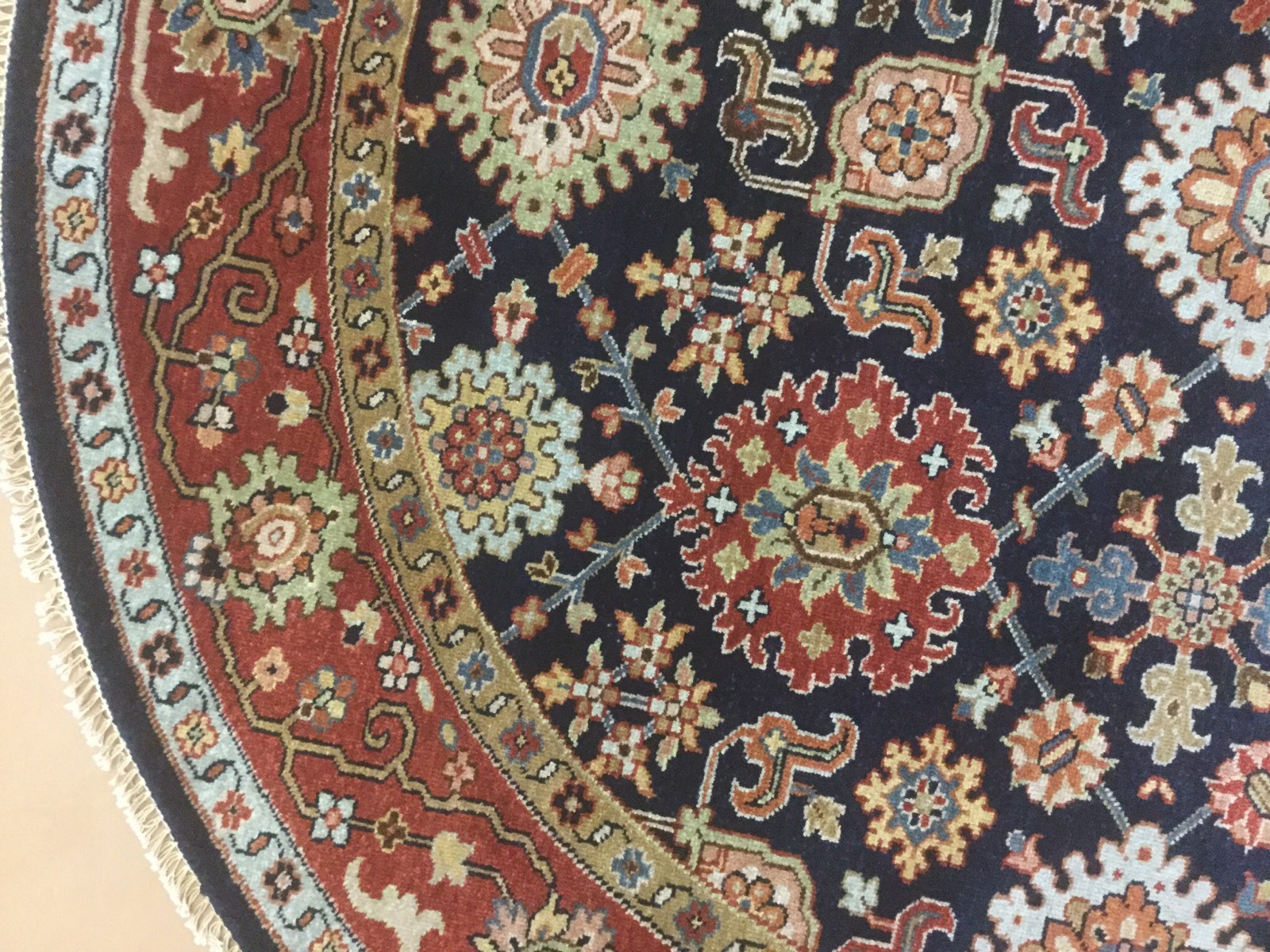 6′.0″ X 6′.0″ Round Blue Rust Fine Geometric Oriental Area Rug Hand Knotted Wool