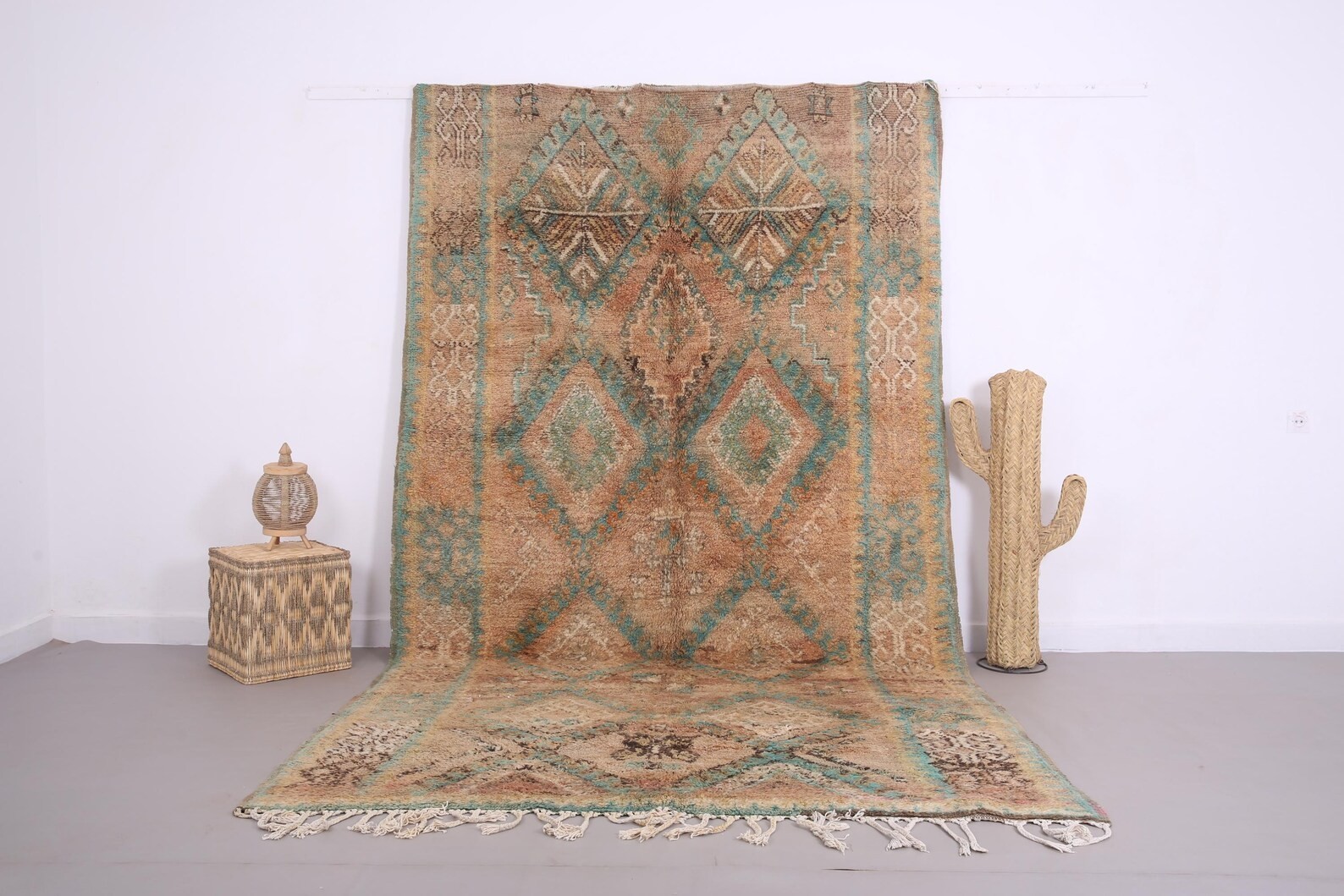 Vintage Moroccan Rug Brown Area Rug Handmade Design Rug For Living Room Carpet.