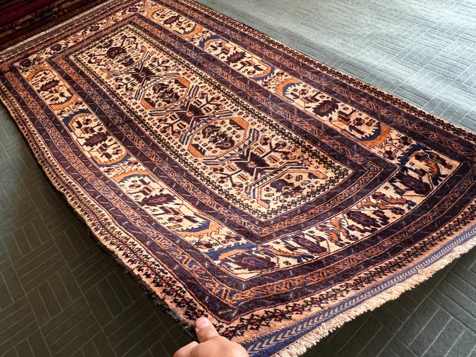 Vintage Afghan Baluchi Rug – Wool Tribal Carpet, 3’7 x 6’10, Boho Home Decor
