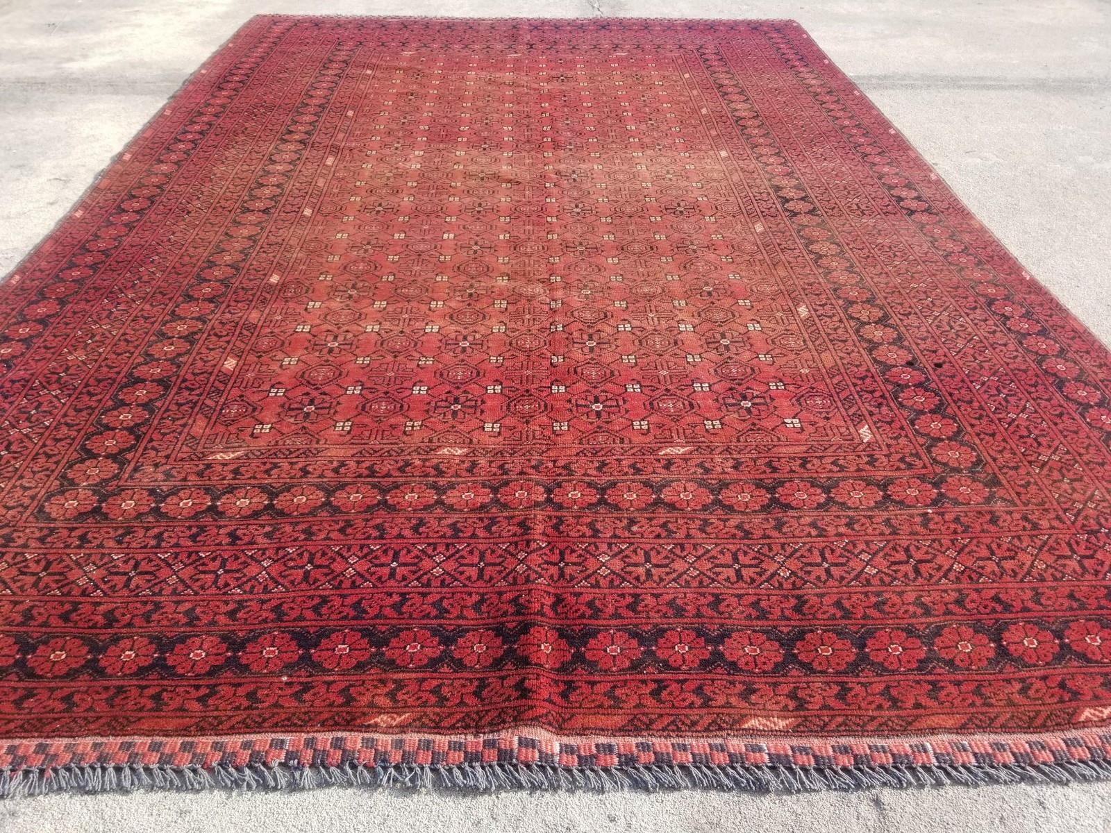 Distressed Vintage Traditional Handmade Afghan Bokhara Style Wool Rug 9.5×6.4ft