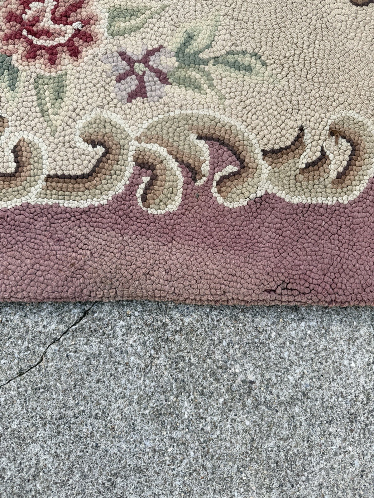 Vintage Hand Hooked Pink, Tan, Multicolor Floral Wool Area Rug, 44”x66”