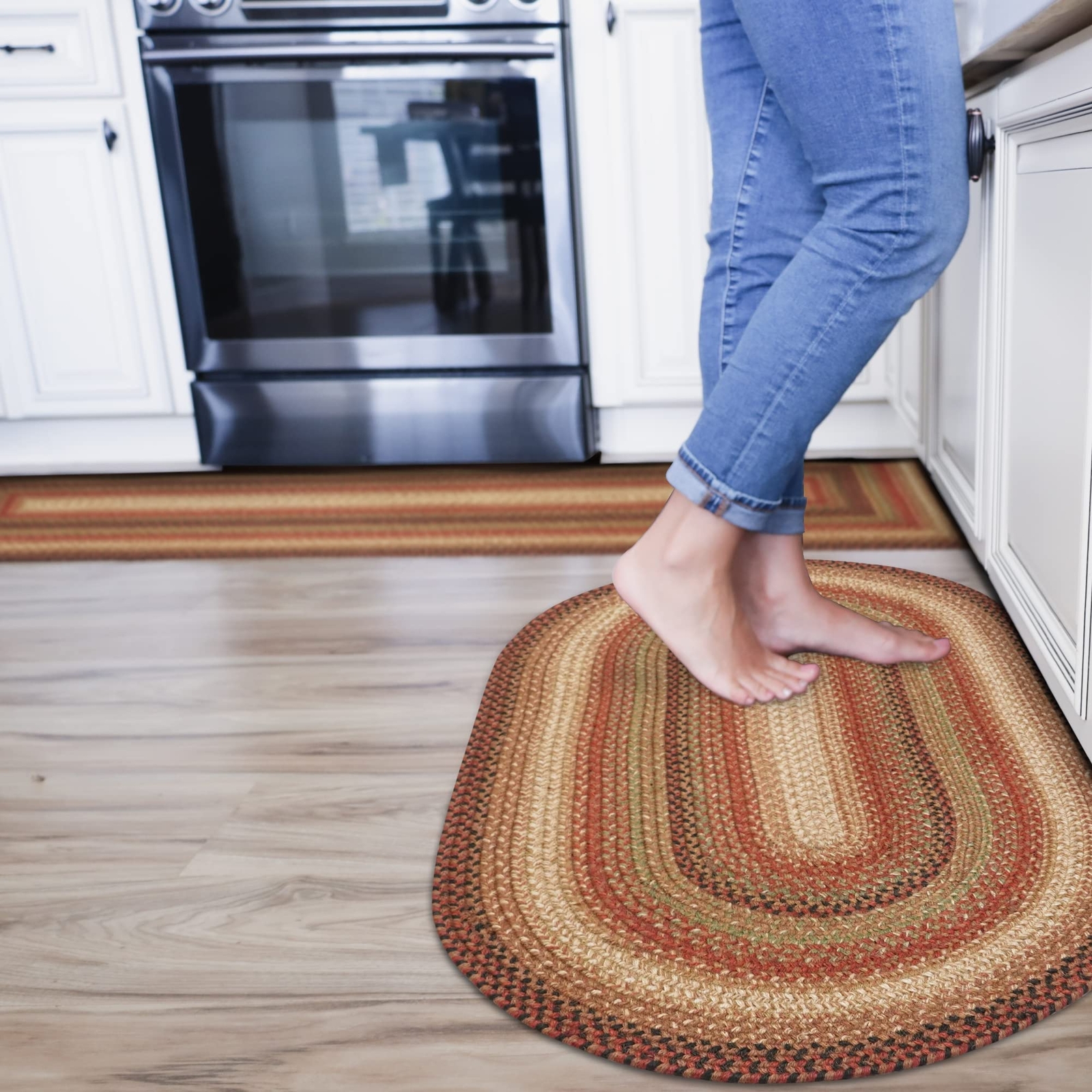 Gingerbread Braided Oval Rug Brown 20″x30″ Jute Yarn Durable Reversible