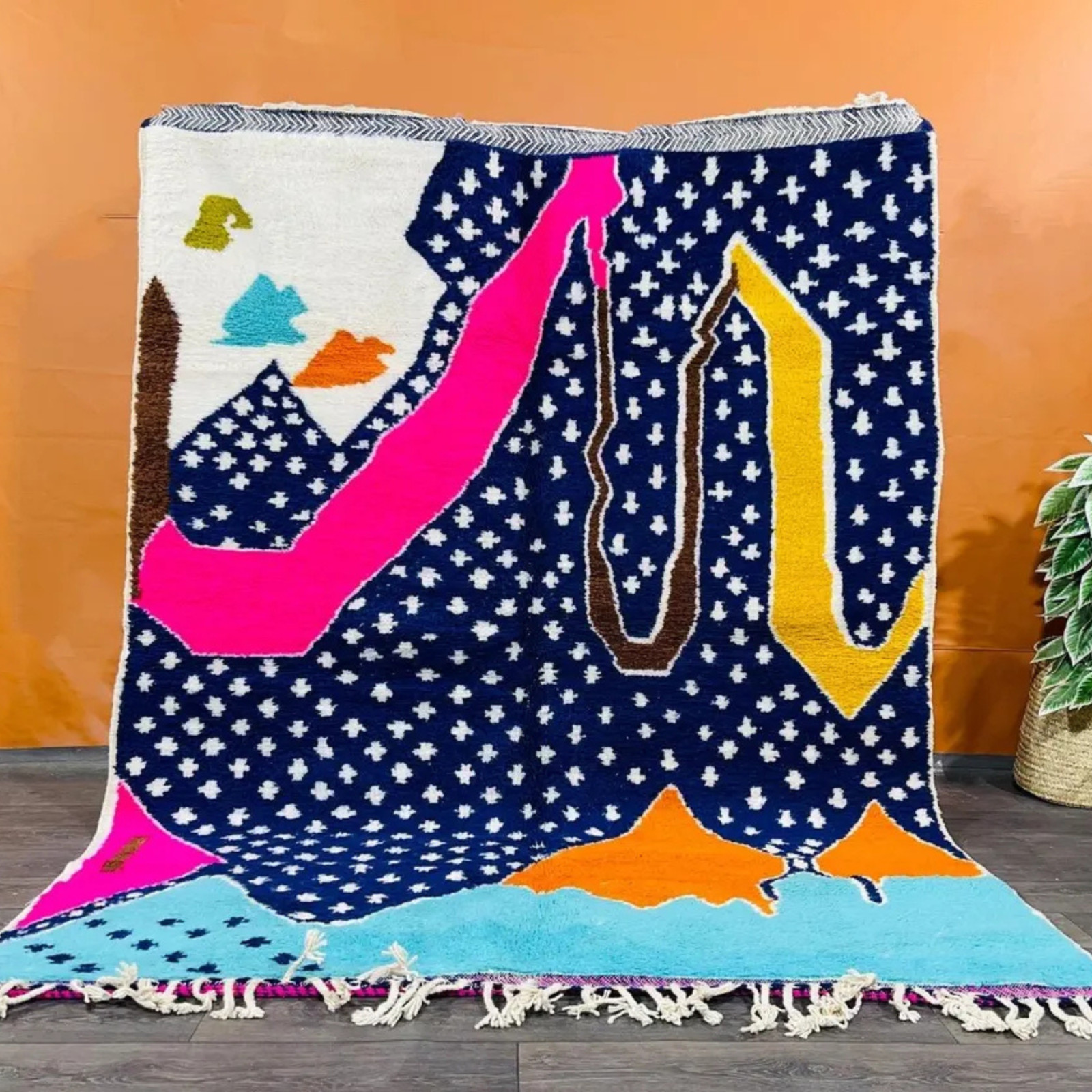 Modern Abstract Moroccan Rug Handmade Wool Colorful Area Carpet, Handmade Rugs