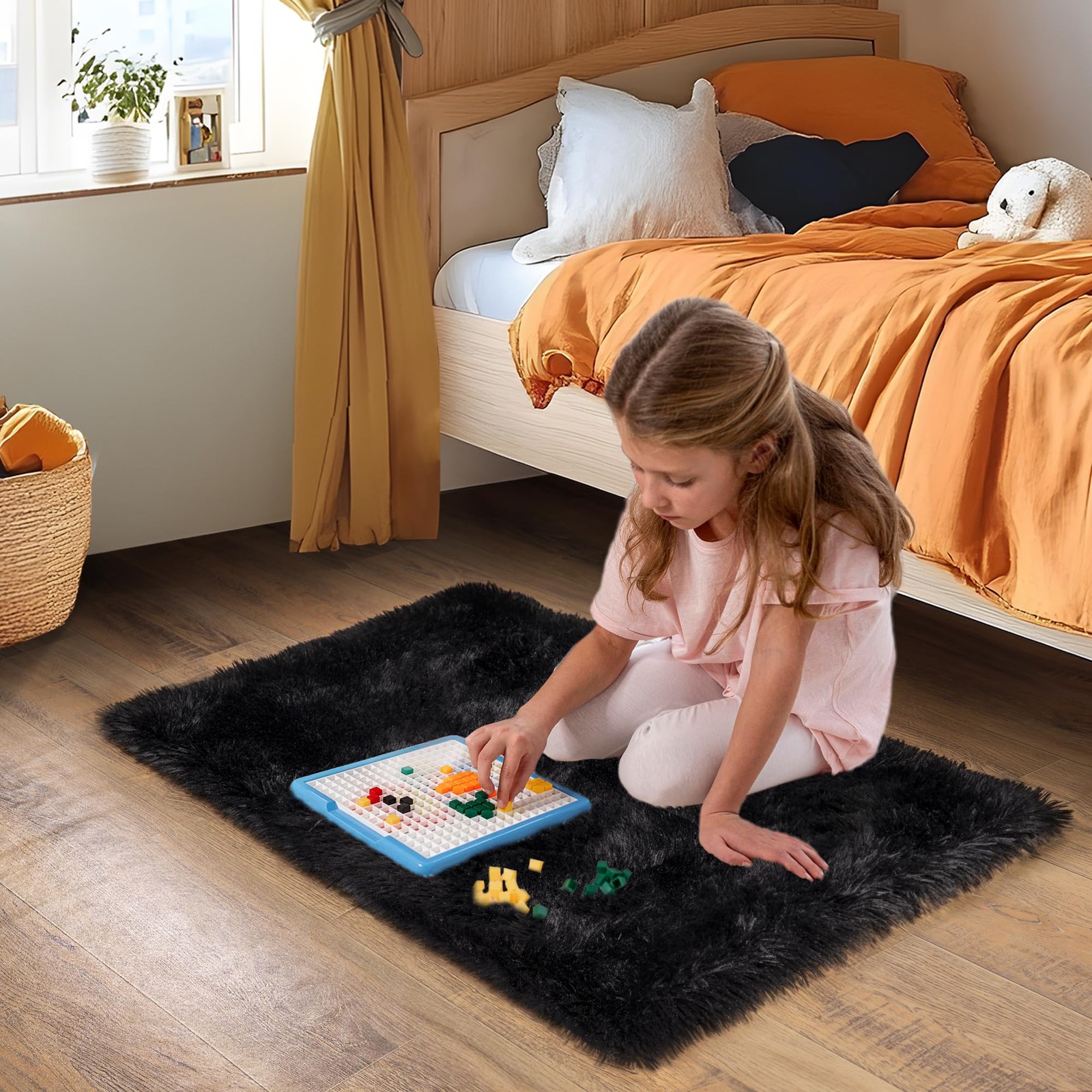 Quntue Small Black Area Rug, 2×3 Rug for Bedroom Shaggy Throw Rugs for Dorm R…