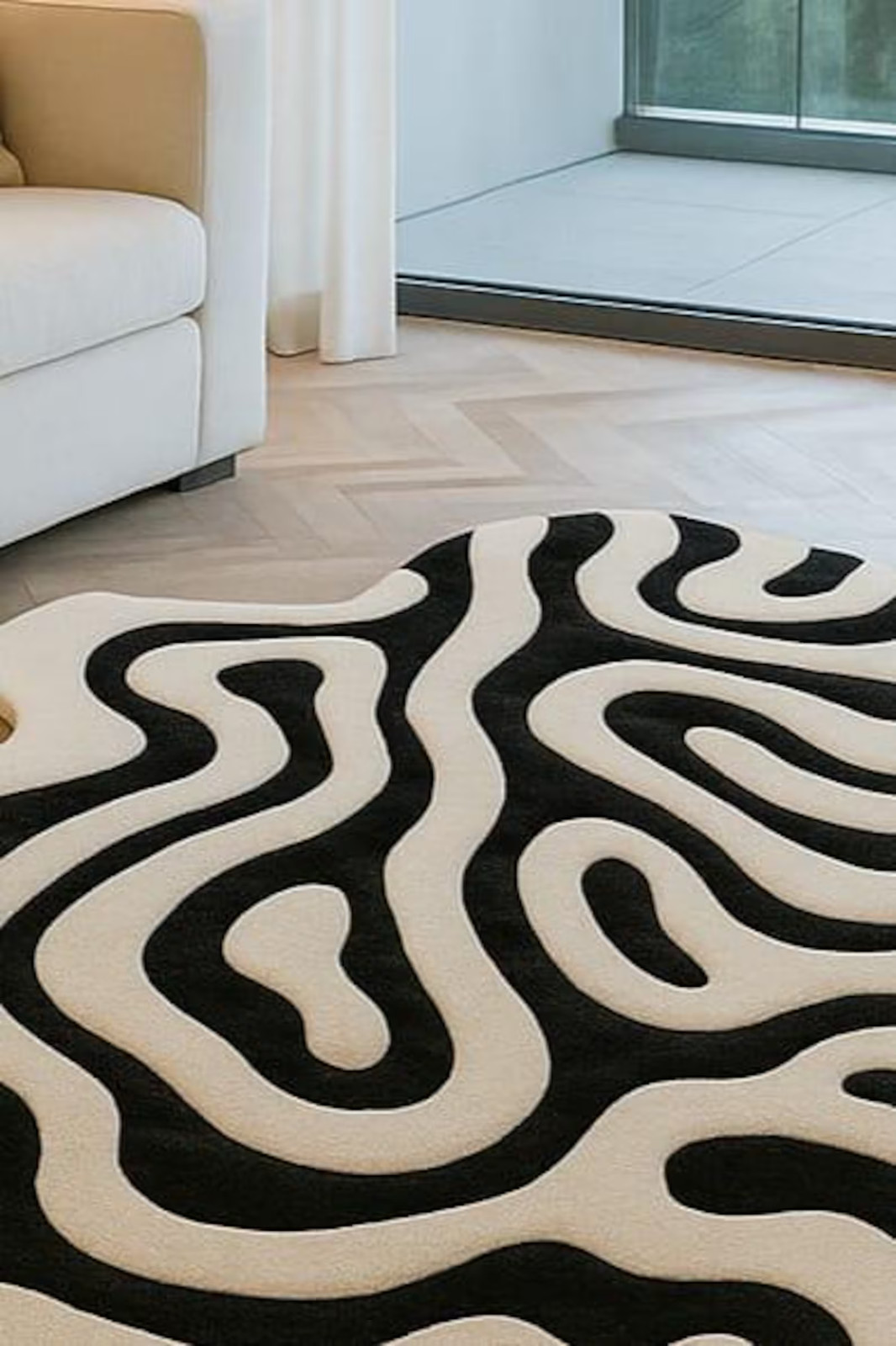 Modern Abstract Black/White Irregular Shape Handmade Tufted Monochrome Are Rug