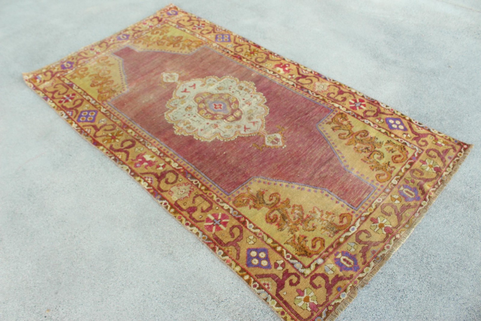 Turkish Vintage Area Rug 3,7×6,7 ft, Red Wool Rug