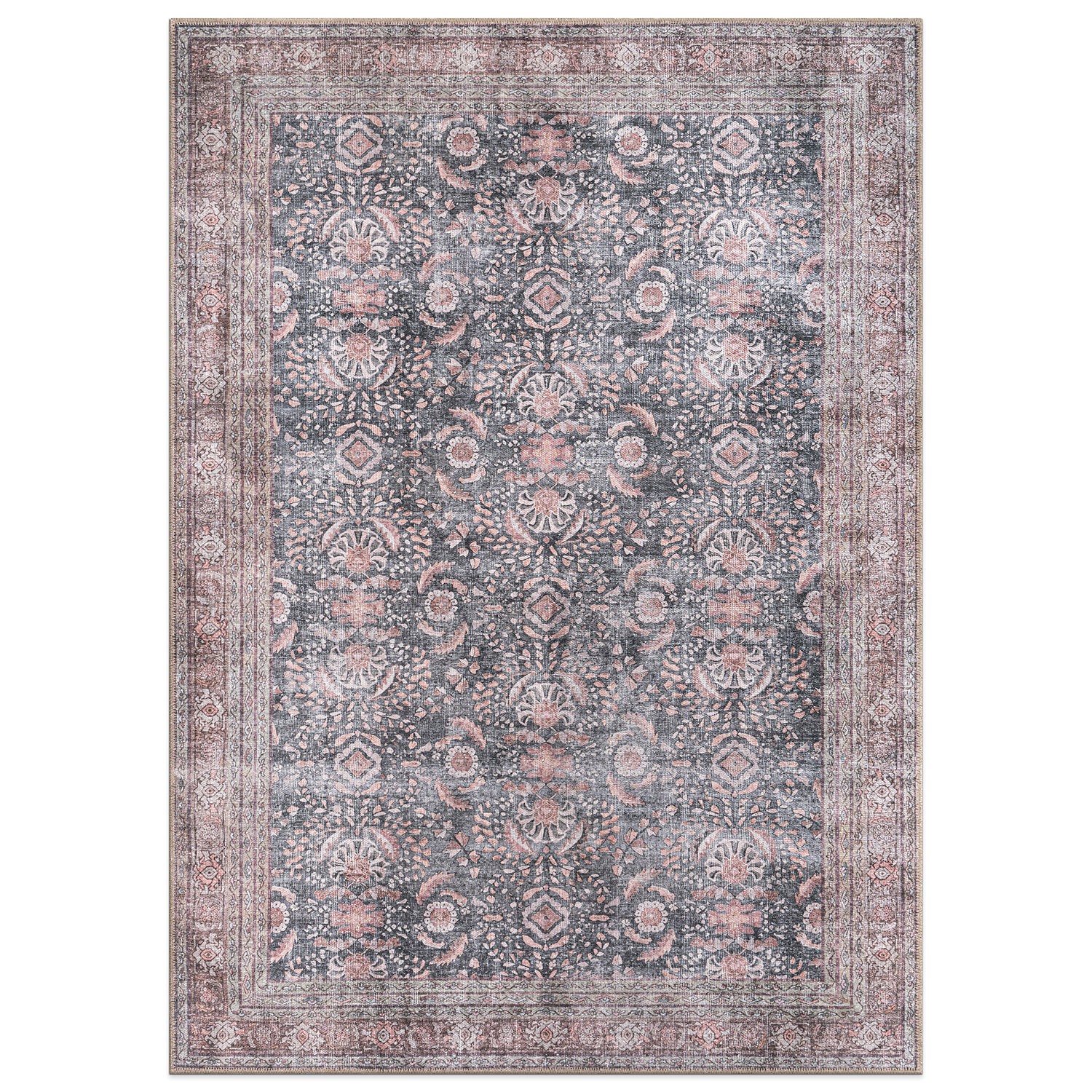 Rugshop Area Rug Vintage Inspired Machine Washable Rug Non Slip Living Room Rugs
