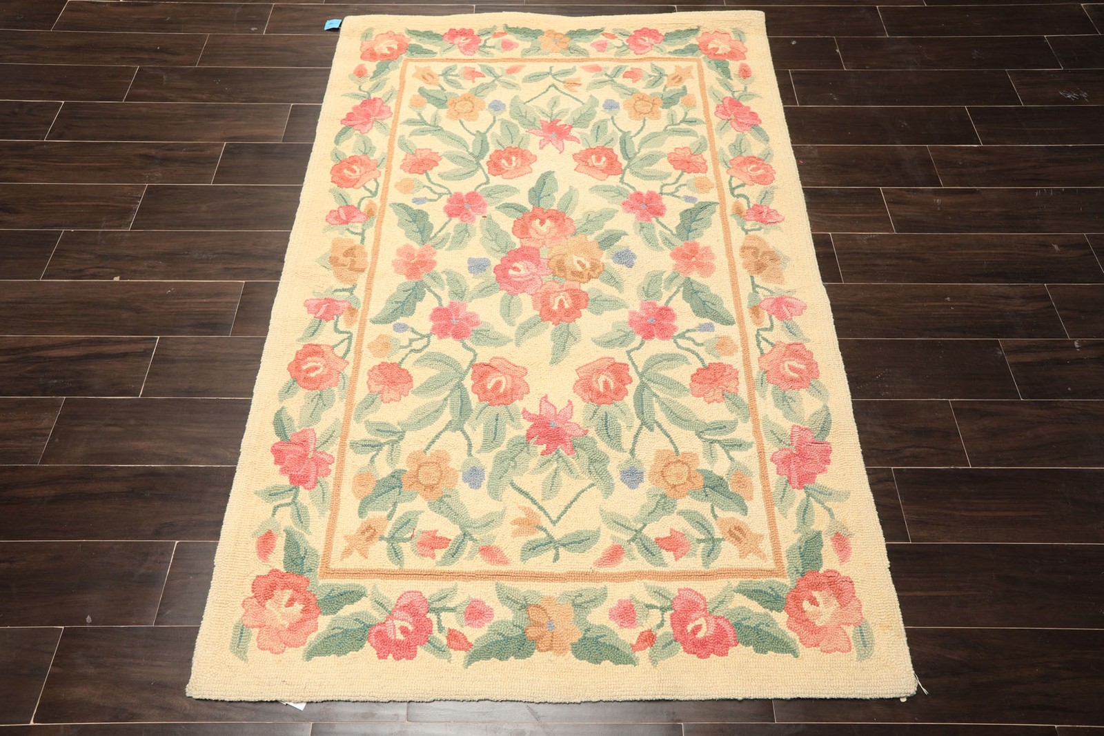 4×6 Hand Hooked Wool Ivory Transitional Floral Handmade Vintage Rug