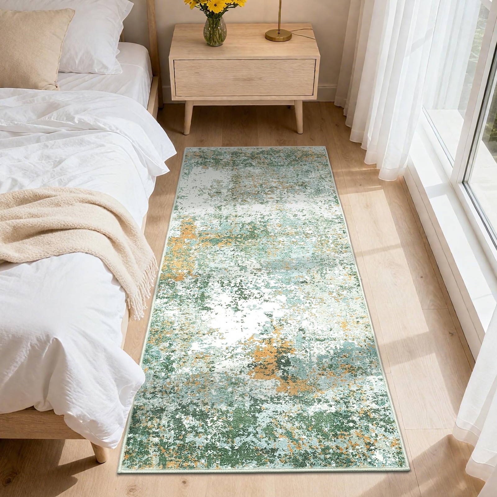 Modern Abstract Runner Rug 2×6 Non Slip Backing – Washable Carpet for Hallways