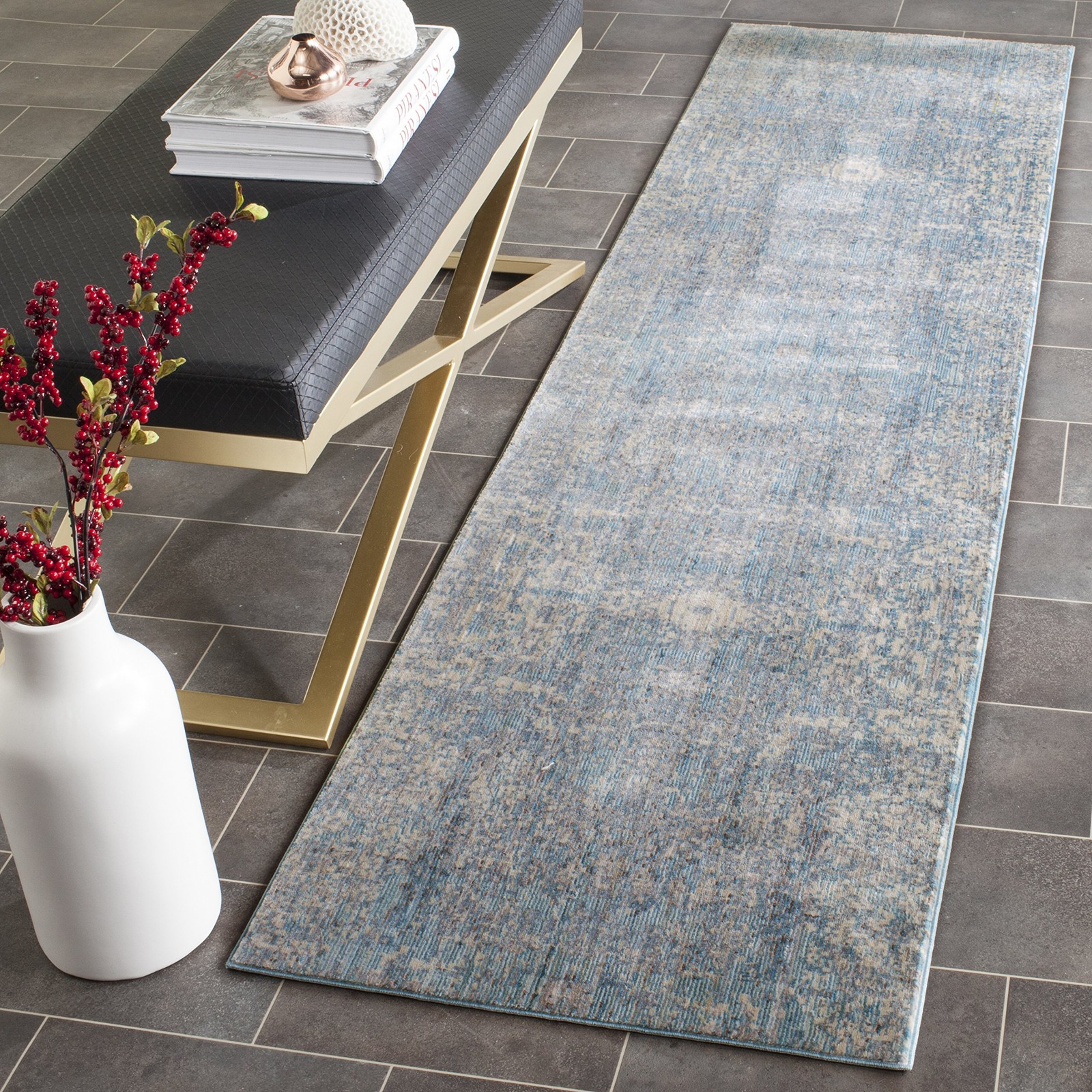 Mystique Collection Runner Rug – 2’3″ x 12′, Teal & Multi, Modern Abstract Di…