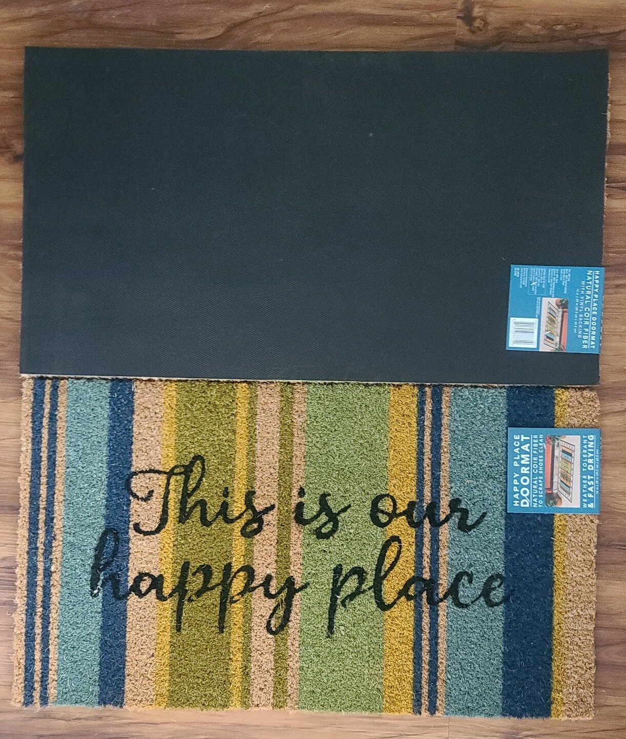 Evergreen ~ Striped ~ This Is Our Happy Place ~ 16″ x 28″ ~ Coir ~ Door Mat/Rug