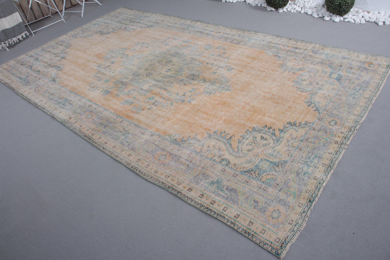 Vintage Turkish Large Rug 6,1×10,4 ft (187×318 cm), Orange Abstract Rug