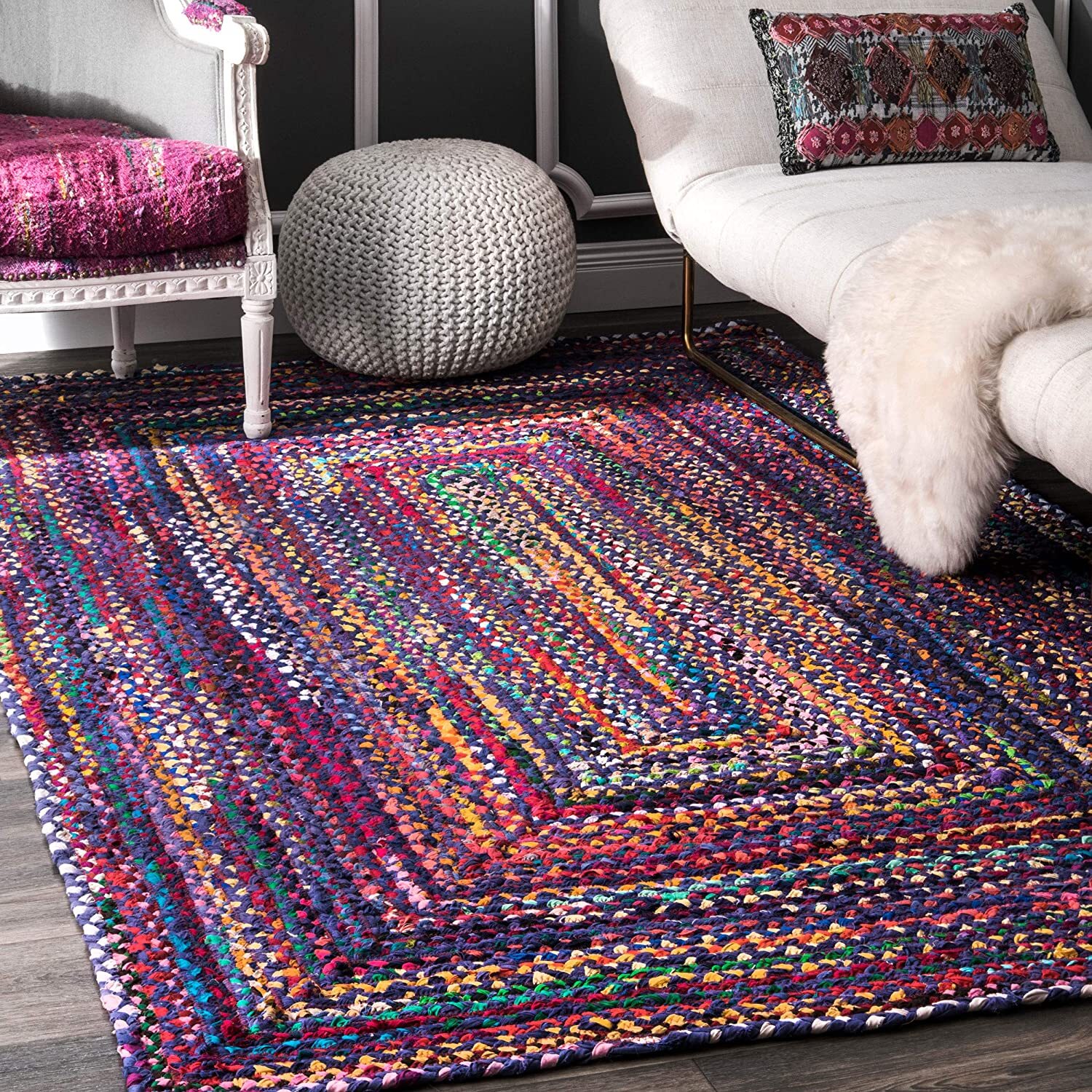 Beautiful Handmade Braided Multi Color Cotton Area Rugs, Home Decor Rugs