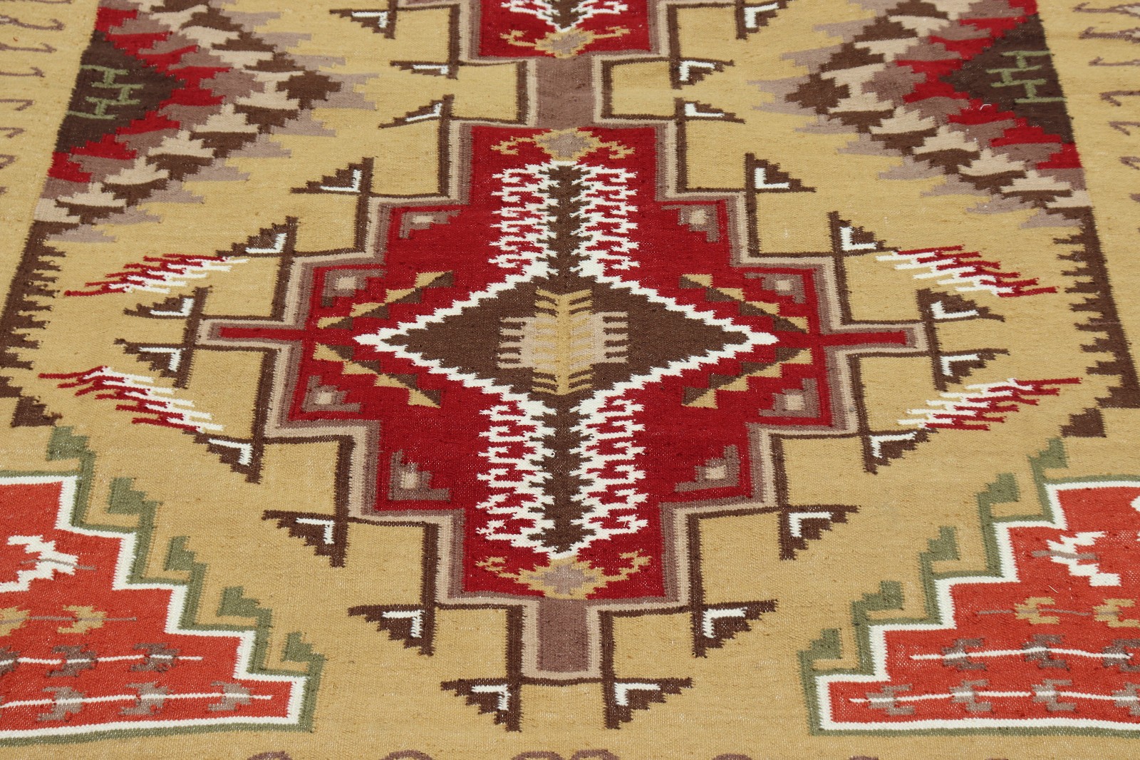 Handwoven Navajo Wool Rug, Mustard Yellow Southwestern Area Rug 8×10 ft
