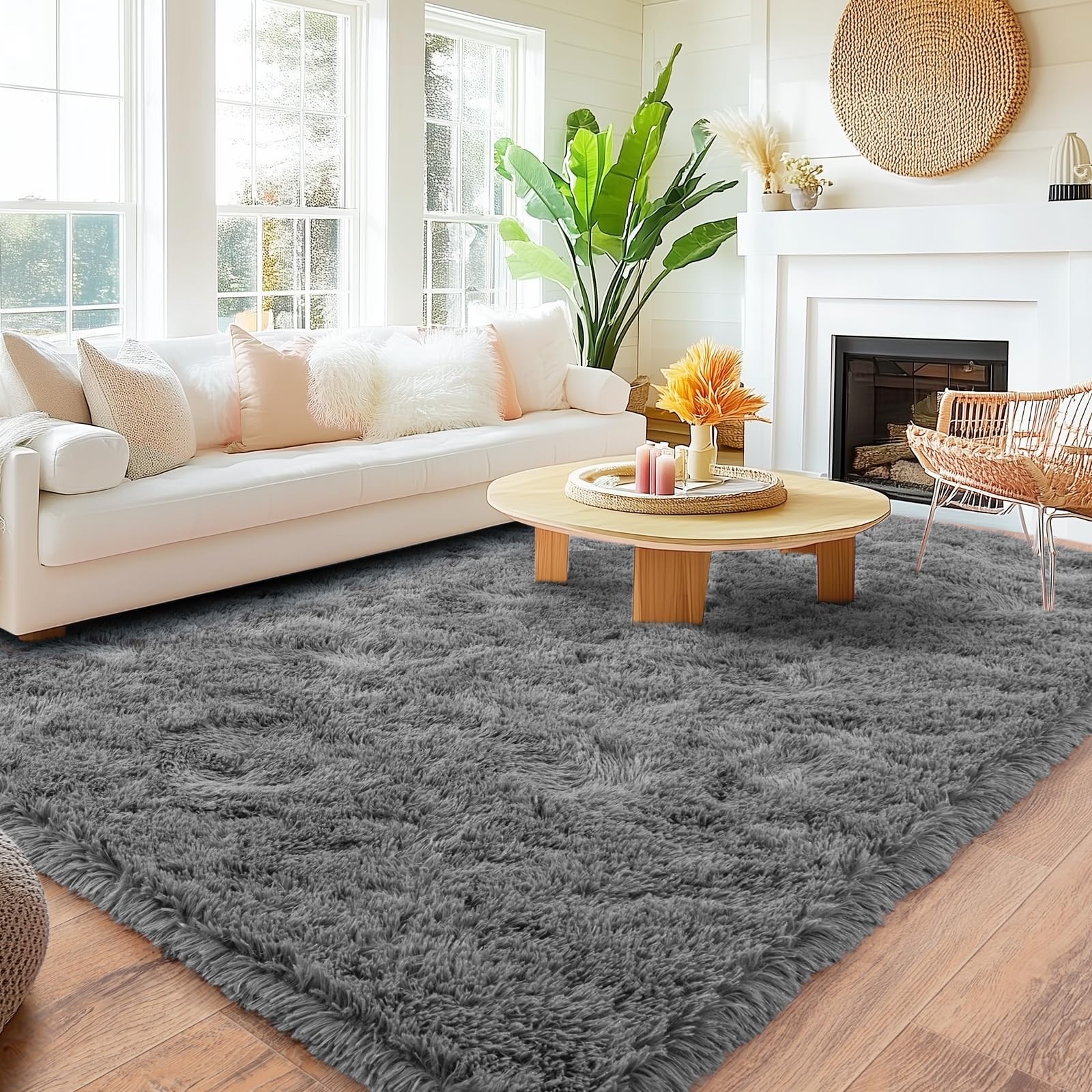 Alfombras Peludas Color Gris 8X10 Para Sala Cuarto Modernas Grandes En Oferta