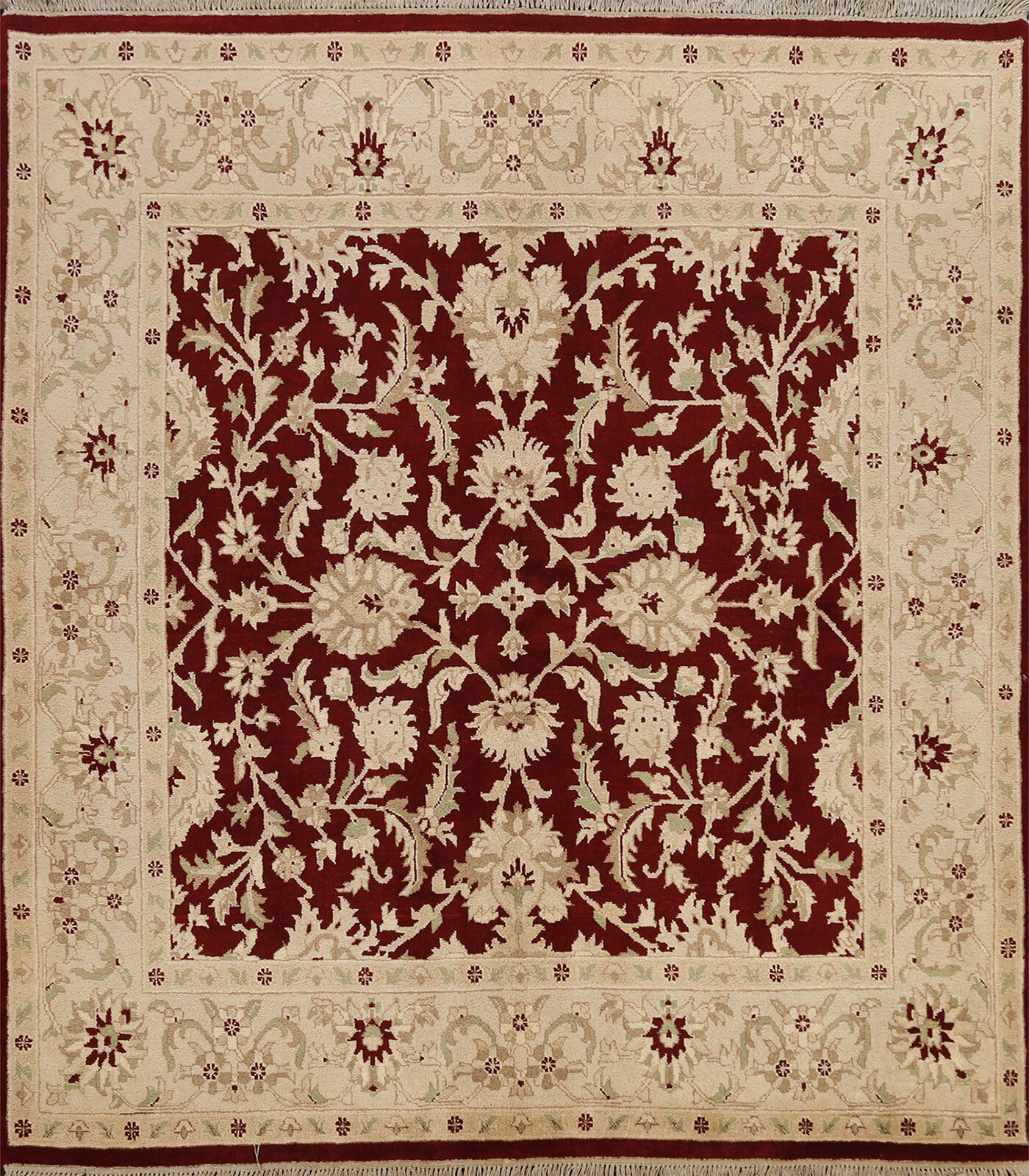 Classic Floral Dark Burgundy 7 ft. Square Agra Vegetable Dye Oriental Area Rug
