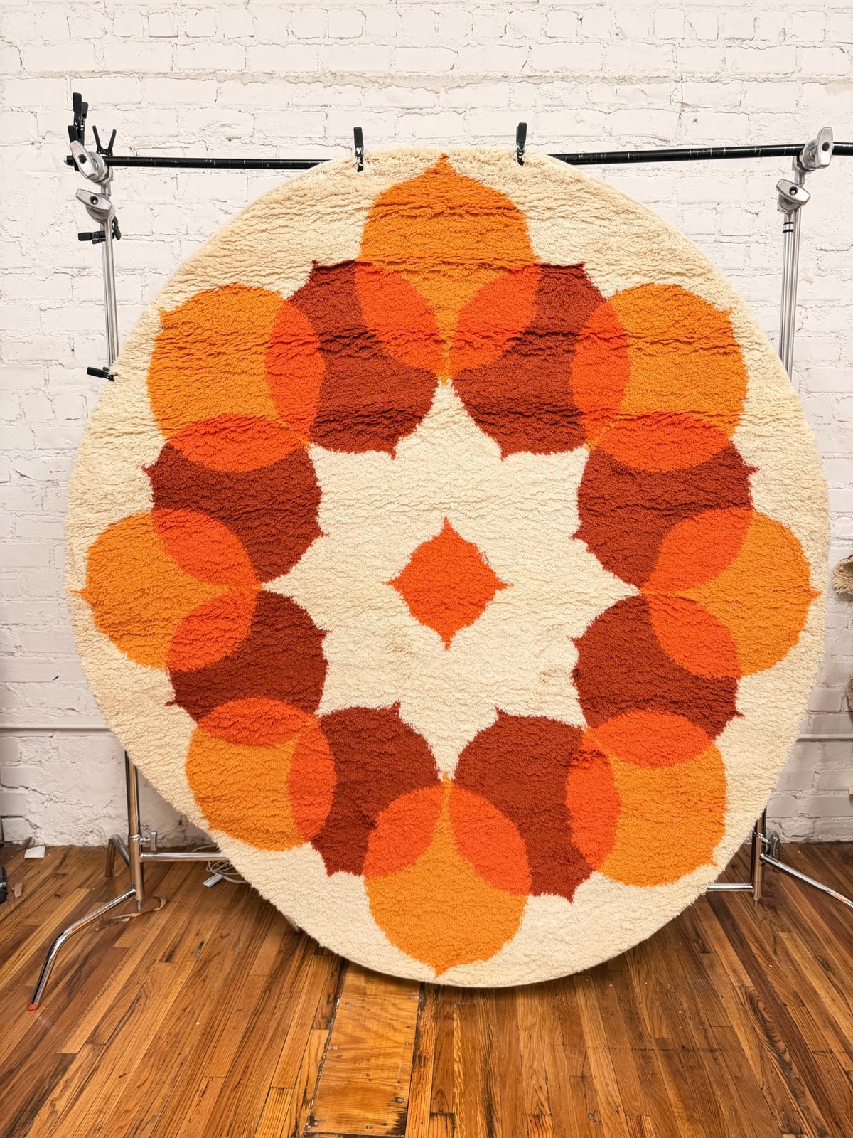 70s Hojer Eksport Wilton Scandinavian Round Rya Rug UNUSED Mid Century Modern