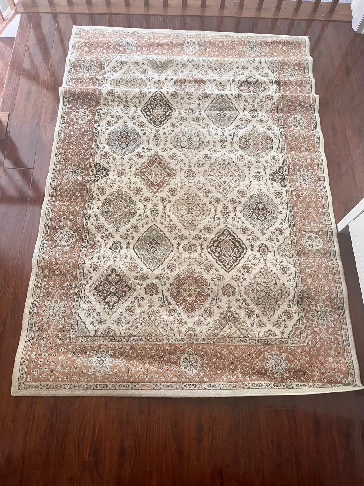 Traditional Medallion Rectangle Area Rug, Beige Brown Gray, Over 60×90 inches