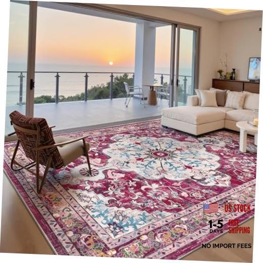 Area Rug 9×12 Boho Washable Non Slip Soft Carpet for Living Room Bedroom