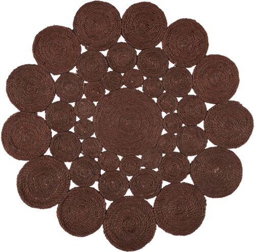 Rug Round Jute Design Farmhouse Natural Floor Rug Brown Handmade Carpet