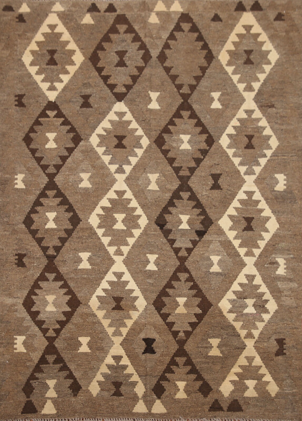 Brown Natural Dye Reversible Kilim Flat Weave Area Rug 5’x6′ Tribal Oriental Rug