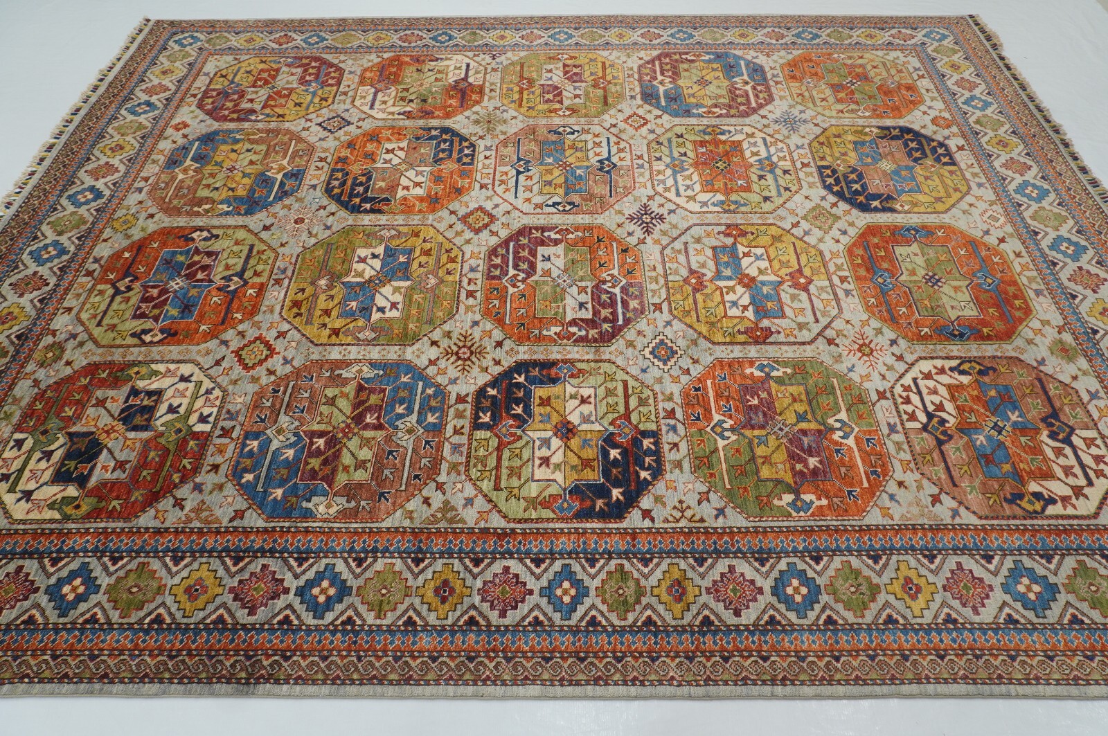 8 x 10 ft Taupe Gray Ersari Afghan Hand Knotted Veg dyes Wool Tribal Area Rug