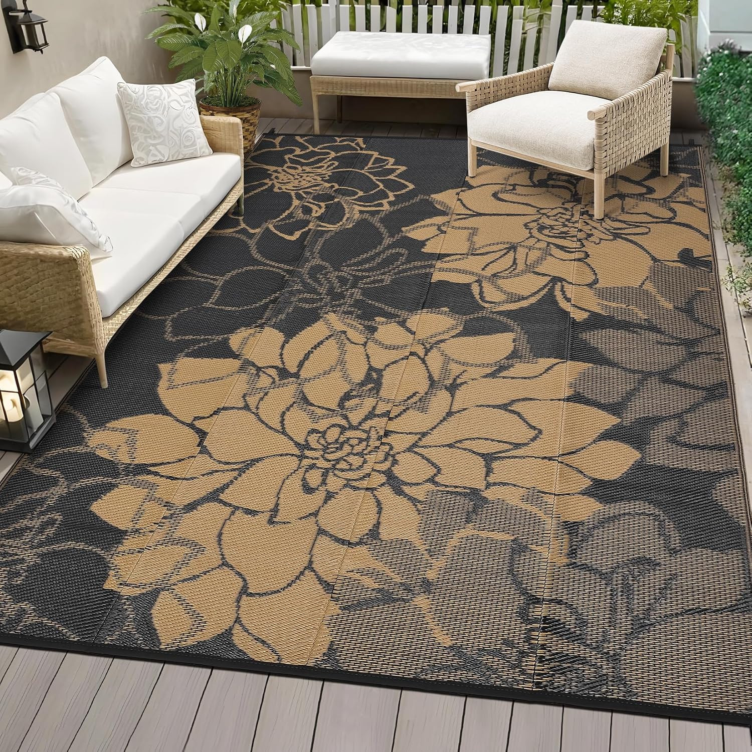 8×10 Outdoor Rug Waterproof Reversible Plastic Straw Patio Camping Mat Brown
