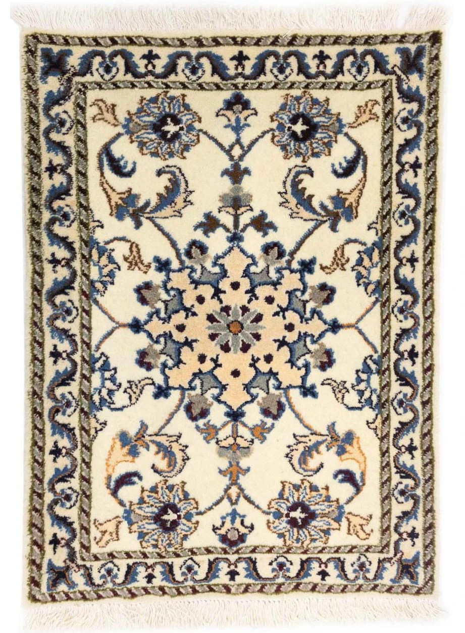Handmade Small Indo-Nain 2X3 ft Wool Oriental Rug Classic Floral Design Carpet